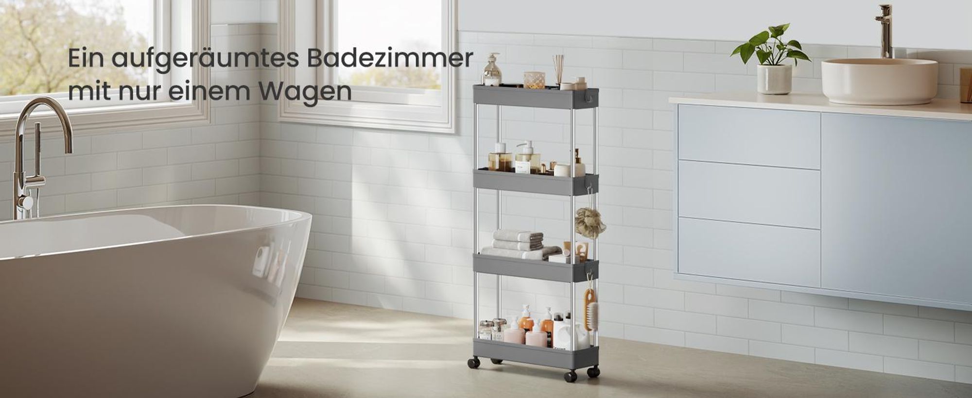 SONGMICS Rollwagen, Küchenwagen mit 4 Ebenen, Küchenregal, taubengrau