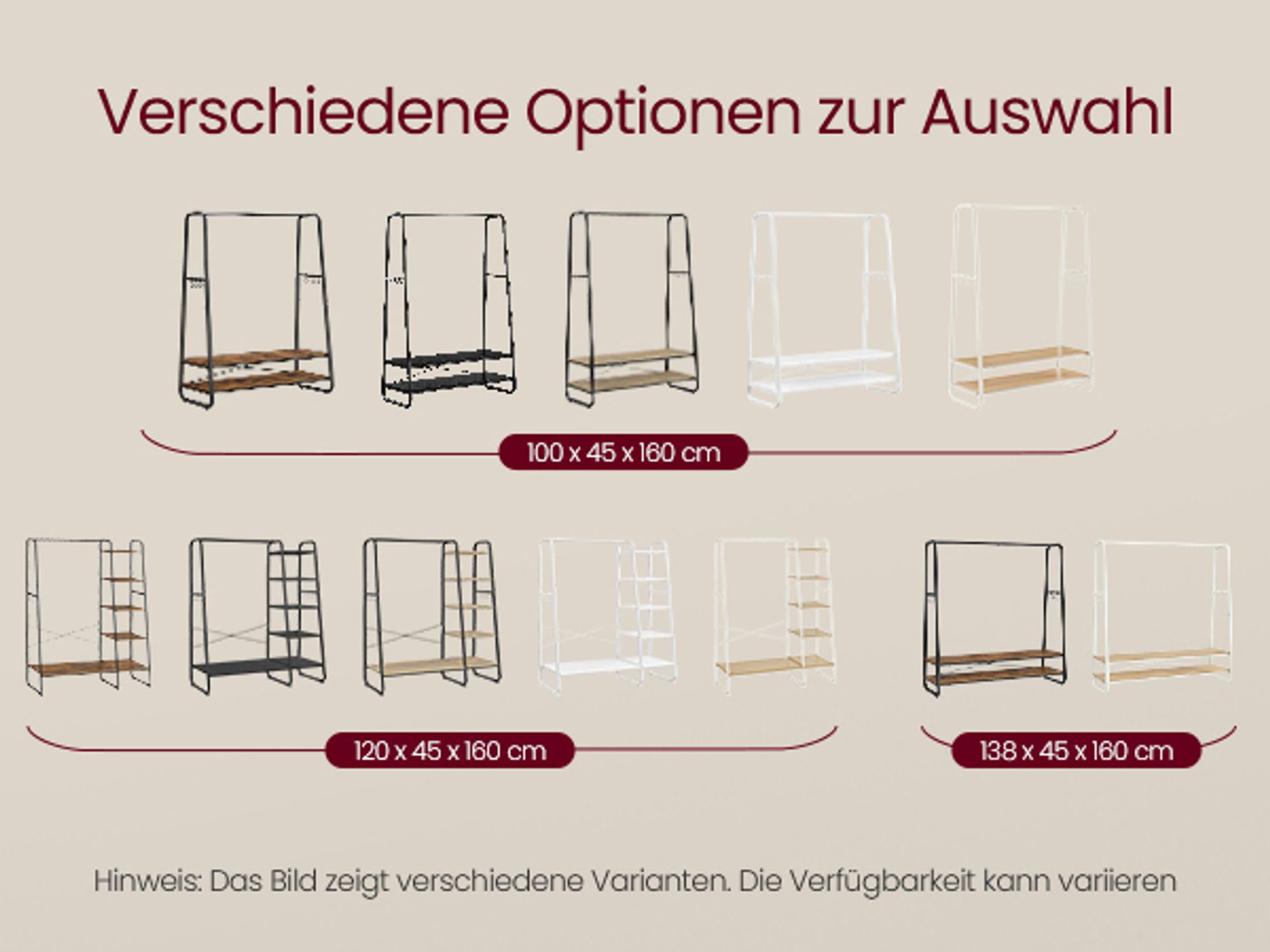 Kleiderständer, Garderobenständer, Garderobe, 2 Ablagen, 6 Haken in S-Form, Stahlgestell, vintagebraun-schwarz