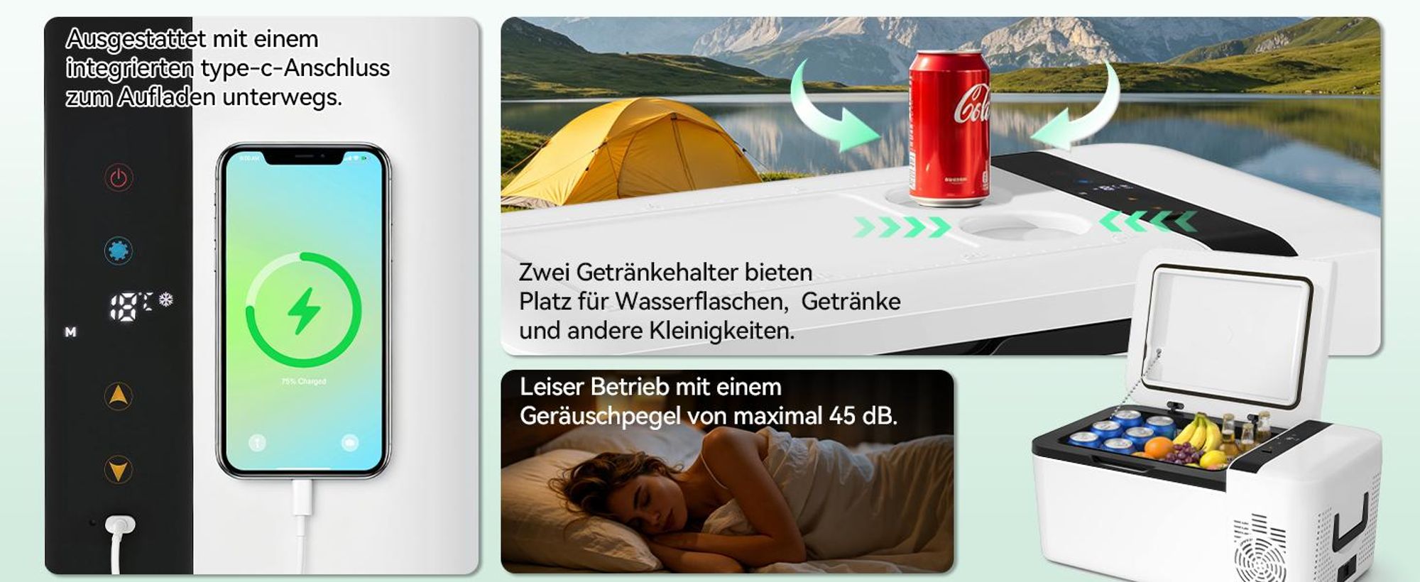 Puluomis Elektische Kühlbox 16L, heizbare Kompressor Kühlschrank, -20°C bis 55°C, mit Type C Ladeport ECO/MAX Modus, 12/24V DC, 220-240V AC weiß
