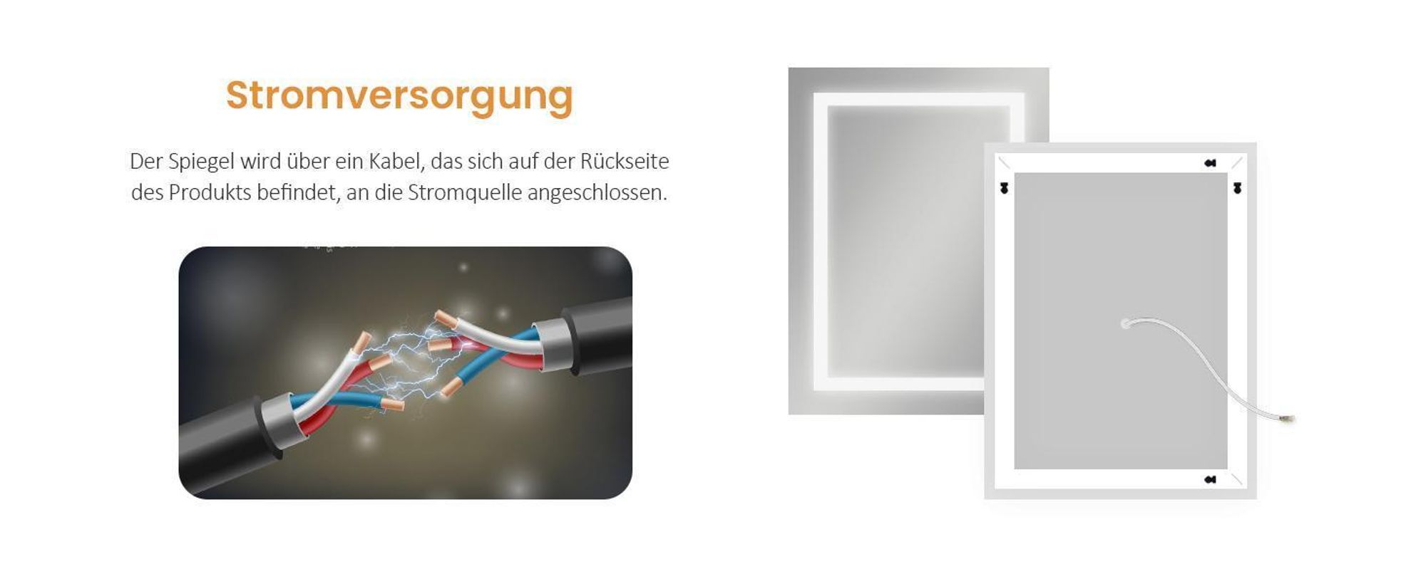 EMKE Badspiegel mit Beleuchtung 60 x 50 cm LED Badezimmerspiegel Beschlagfrei mit Druckknopfschalter mit 2 Farben des Lichts, Kaltweißes und warmes Licht