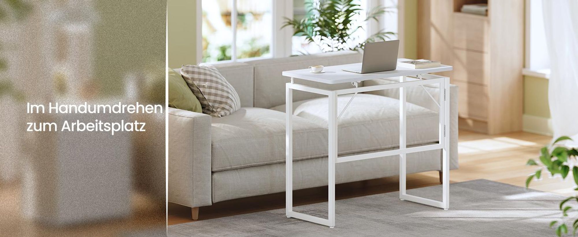 VASAGLE Klapptisch, kleiner Schreibtisch klappbar, Computertisch, Tischplatte aus einem Stück, abgerundete Ecken, 80 cm