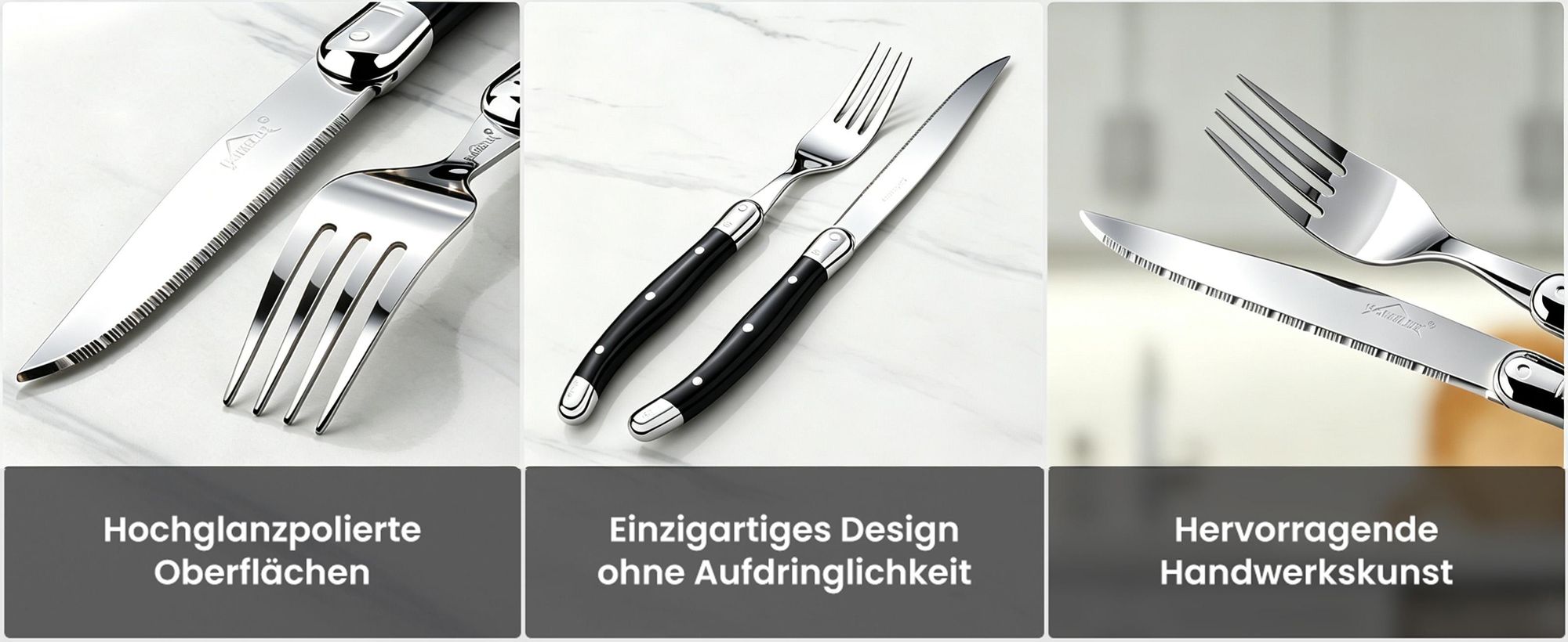 Besteck Set 6 Personen,12-tlg Steakbesteck,Edelstahl Besteckset,Cutlery Set mit 6 Steakmesser und 6 Gabeln,Essbesteck