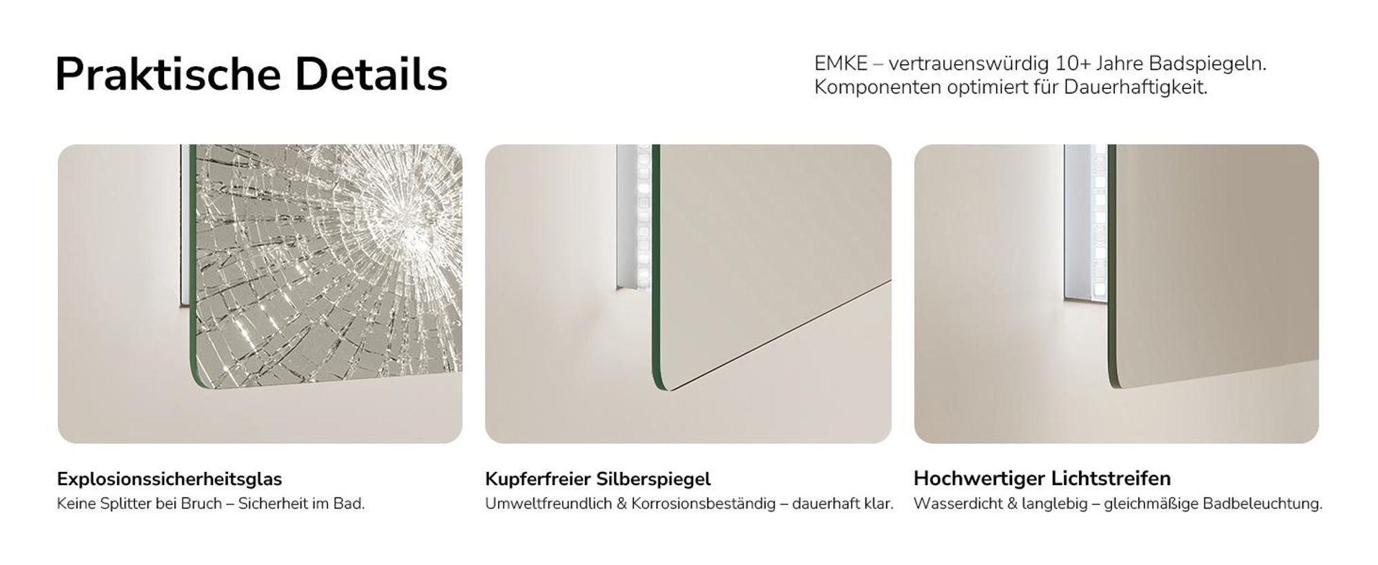 EMKE Badspiegel LED Badezimmerspiegel Wandspiegel mit Beleuchtung 100x60cm 3 Lichtfarbe Dimmbar Lichtspiegel Touchschalter Speicherfunktion Schminkspiegel