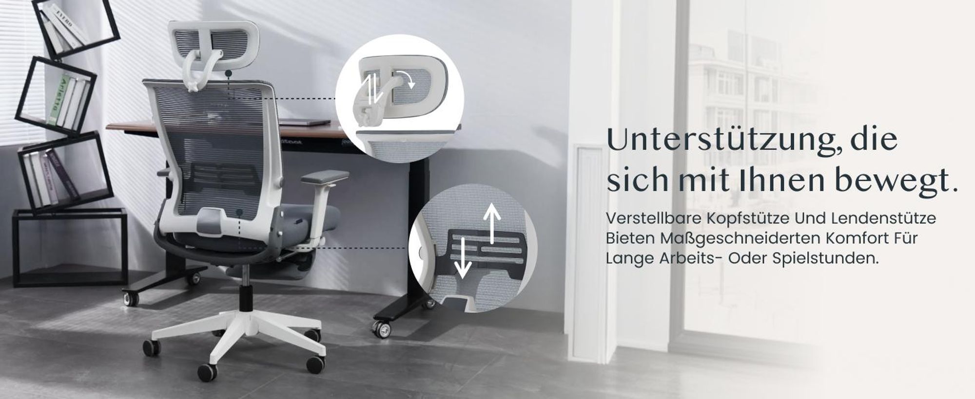 FLEXISPOT Foldex Ergonomischer Bürostuhl, klappbarer Bürostuhl für Kleine Räume mit Lendenwirbelstütze Höhenverstellbaren Armlehnen mit Fußstütze Grau