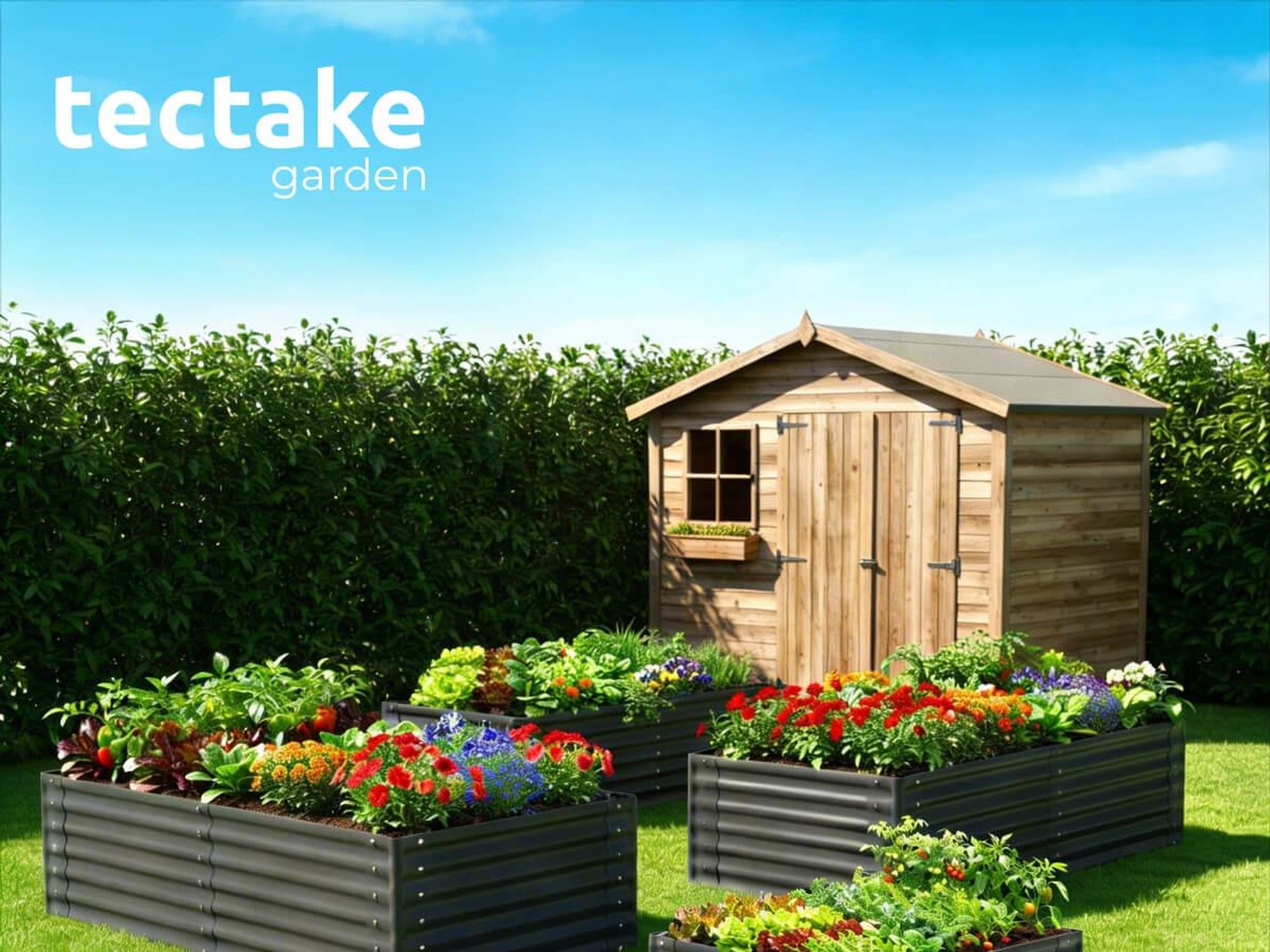 tectake Hochbeet Blomma verzinkt 200x80x62cm 970L Stahl Pflanzbeet Gartenbeet Kräuterbeet Gemüsebeet offener Boden abgerundete Ecken