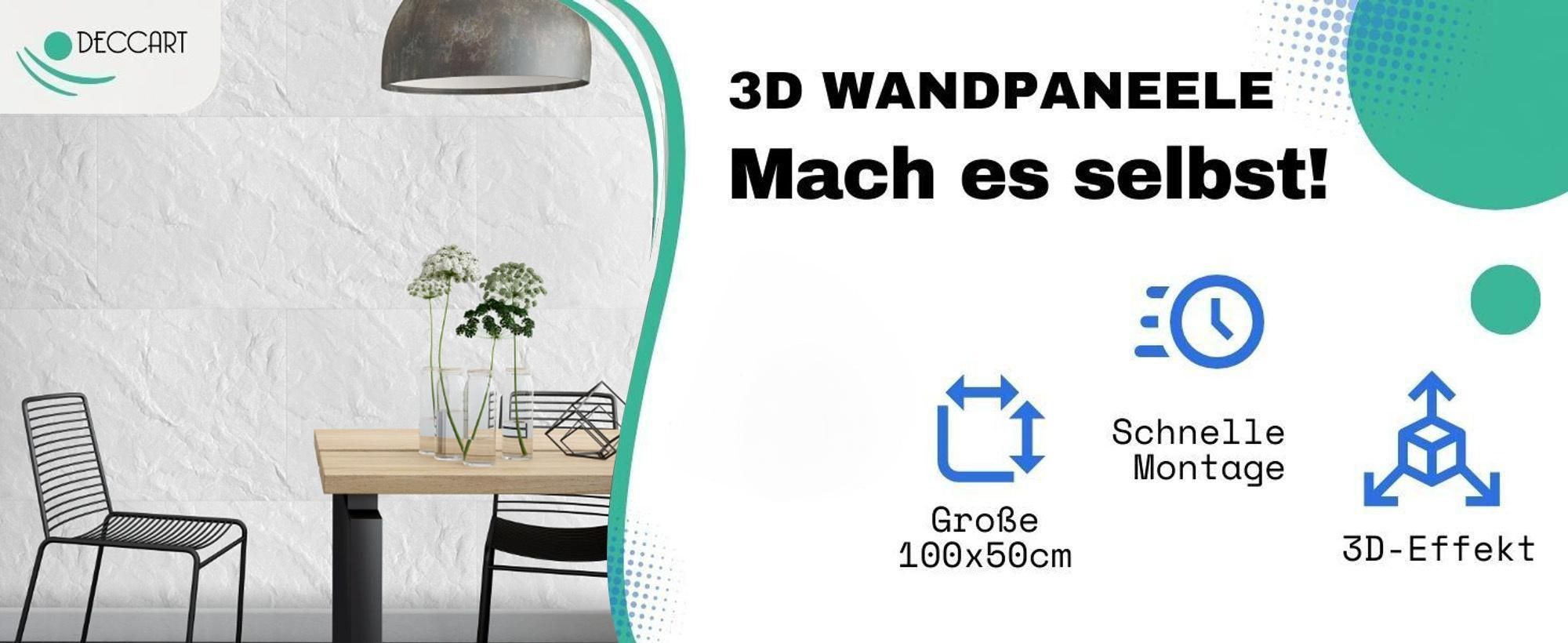 DECCART | 3D Wandpaneele Polystyrol Weiß | Wandverkleidung in Steinoptik „Fels” | Dekorative Paneele | SET  20 x 100x50 cm | 10 m²