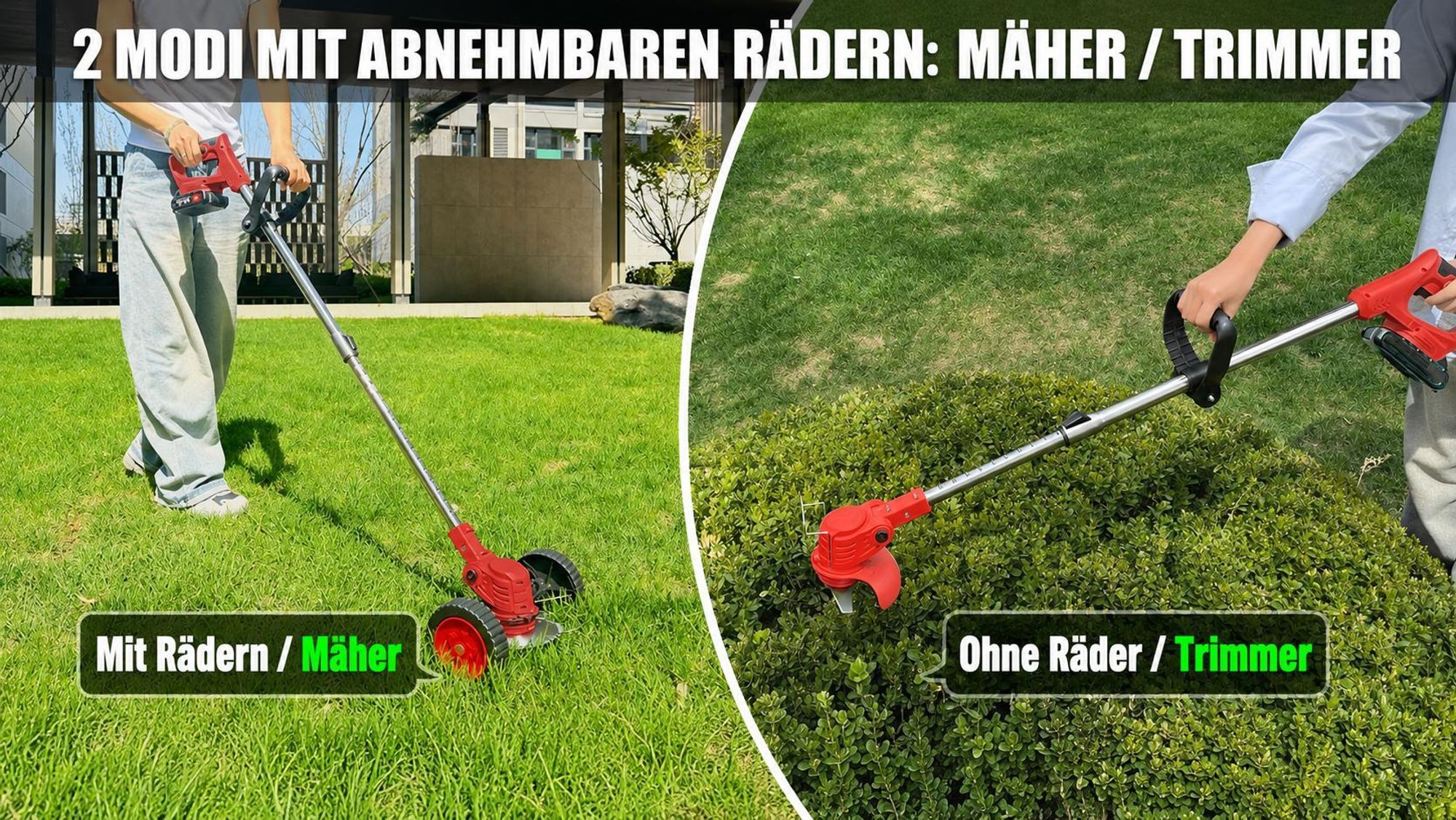 21V Akku Rasentrimmer mit 2 Akkus & Ladegerät, Teleskopstiel, Gras Trimmer Elektrisch für Garten