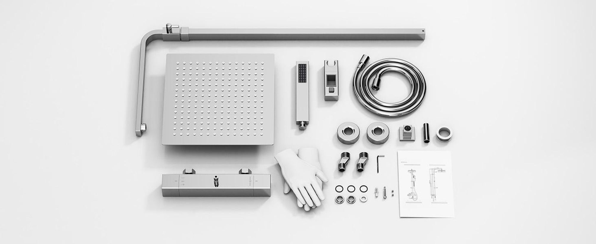 Homelody Duschsystem mit Thermostat SUS 304 Edelstah, Quadratische Extra groß Regendusche Duschkopf 30*30CM, Verstellbereich 855–1105 MM Chrom