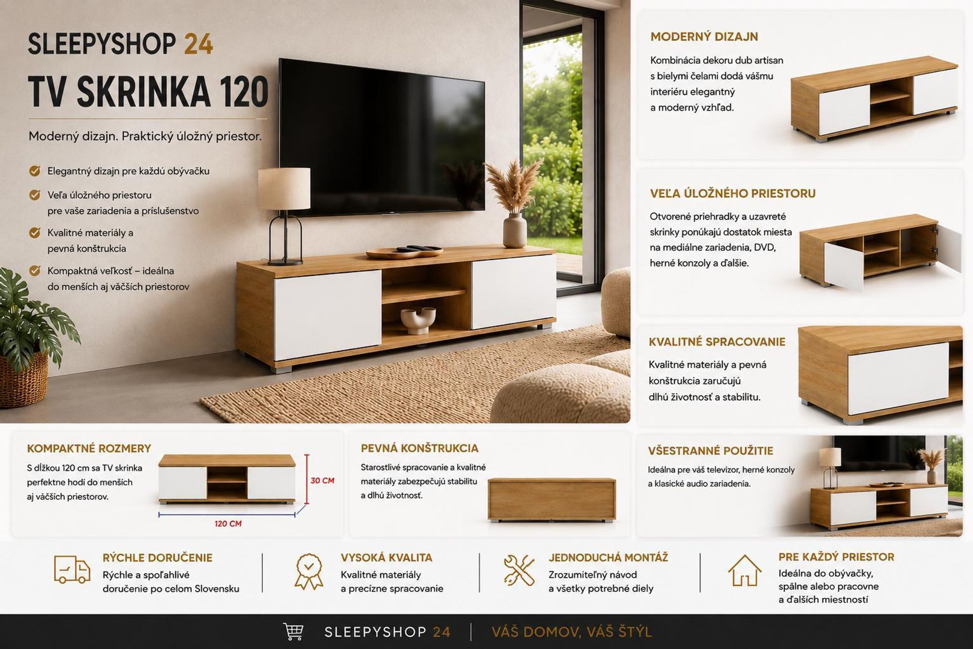TV skrinky pod televízory – hodia sa do každej obývačky.