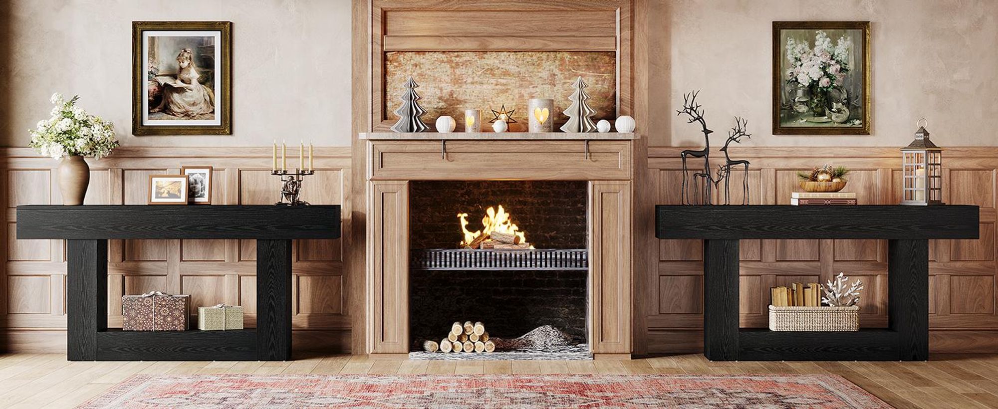 Tribesigns Konsolentisch, 160 cm, 2-stöckiger Eingangstisch, Sofatisch mit Stauraum, Bauernhaus-Holz hinter Couchtisch für Wohnzimmer, Flur, Schwarz