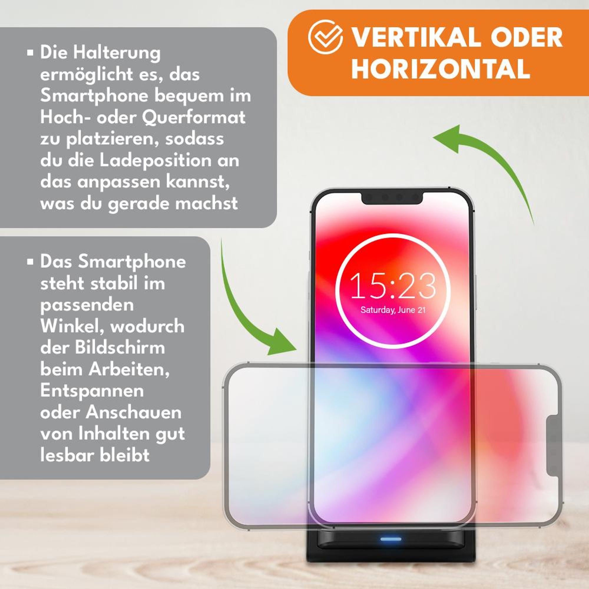 KRUMAD Wireless Charger 15W, Qi Induktives Ladegerät mit LED Anzeige und USB Kabel, Kabelloses Ladepad für Smartphone, Schwarz