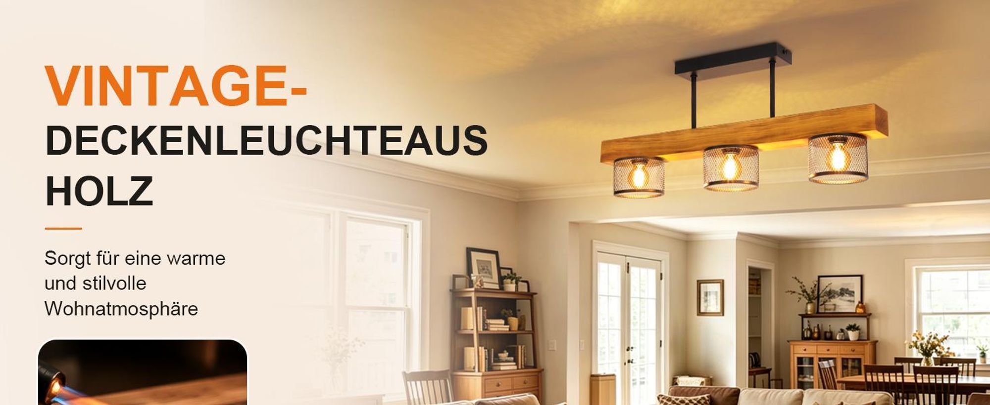 ZMH Deckenlampe Holz 3 flammig E14 Deckenleuchte Wohnzimmerlampe aus Metall Gitterschirm  Küchenlampe Decke für Esstisch Wohnzimmer Küche Schlafzimmer