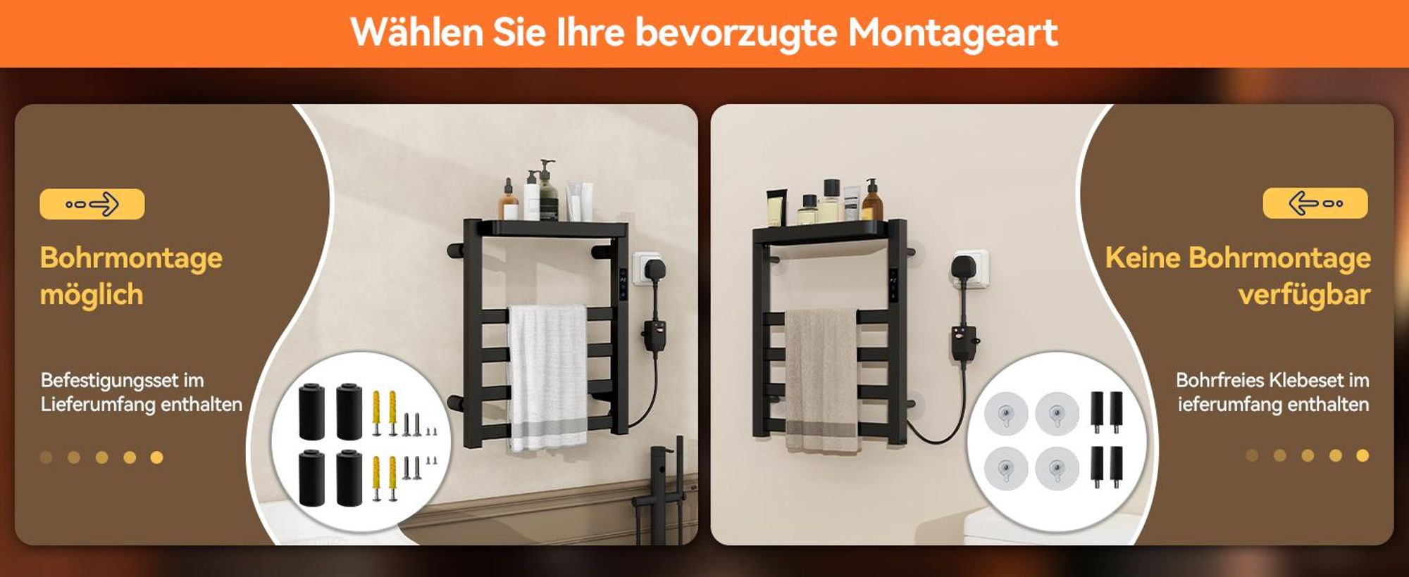Puluomis Heizkörper Elektrisch Badheizkörper mit Timer Thermostat, Handtuchtrockner  Handtuchwärmer 395 x 470mm Handtuchhalter 72W schwarz