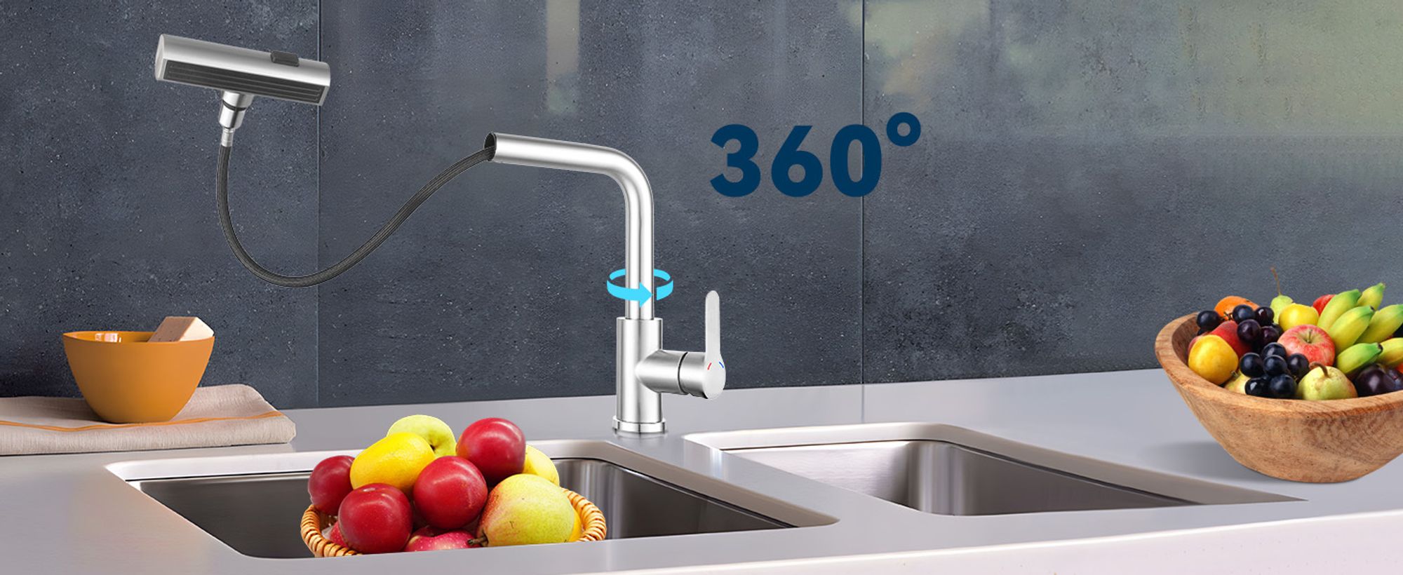 ZMH Wasserhahn Küche Küchenarmatur Ausziehbar Waterfall Mischbatterie mit Brause Spültischarmatur 360° Drehbar Armatur mit 3 Strahlarten Spüle Küchenwasserhahn Gebürsteter Nickel Edelstahl