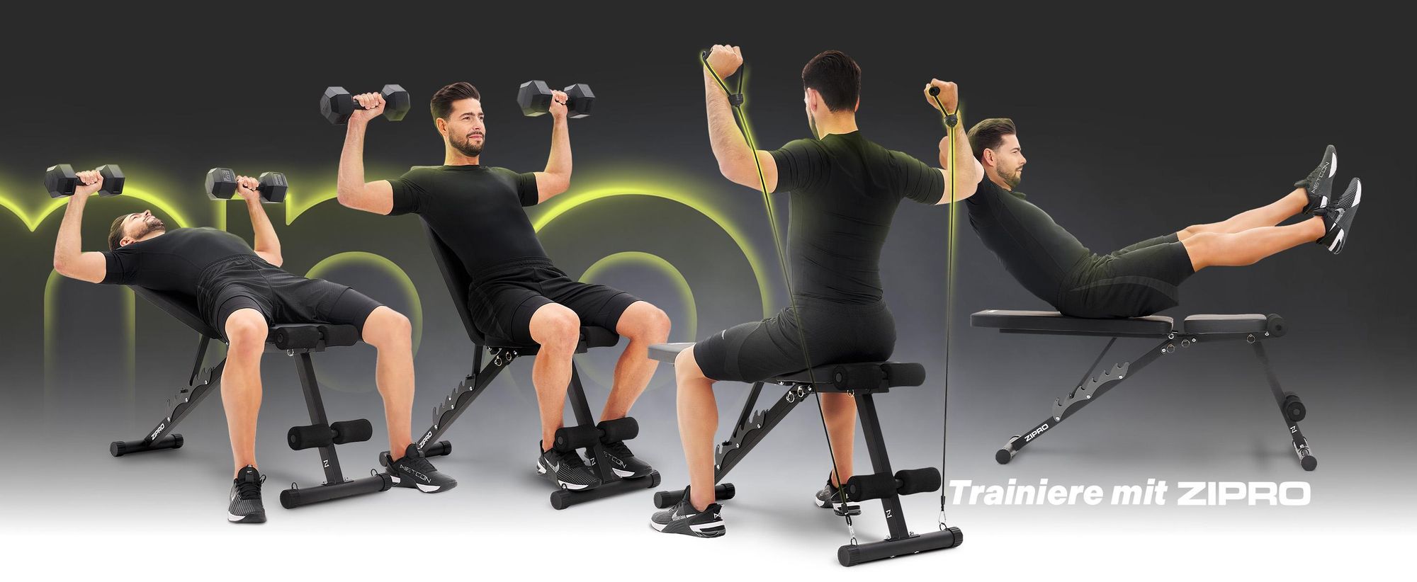 Zipro Hantelbank Klappbar Tempo – Verstellbare Trainingsbank für Zuhause Schrägbank Negativbank mit Expandern 230kg Belastbar Ideal für Kurzhanteln