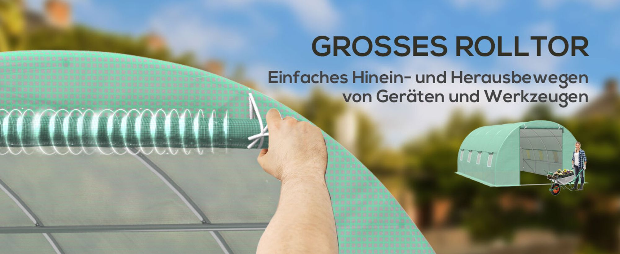 Outsunny Foliengewächshaus Tomatengewächshaus Treibhaus Folientunnel Frühbeet mit Fenster Grün 595 x 300 x 200 cm