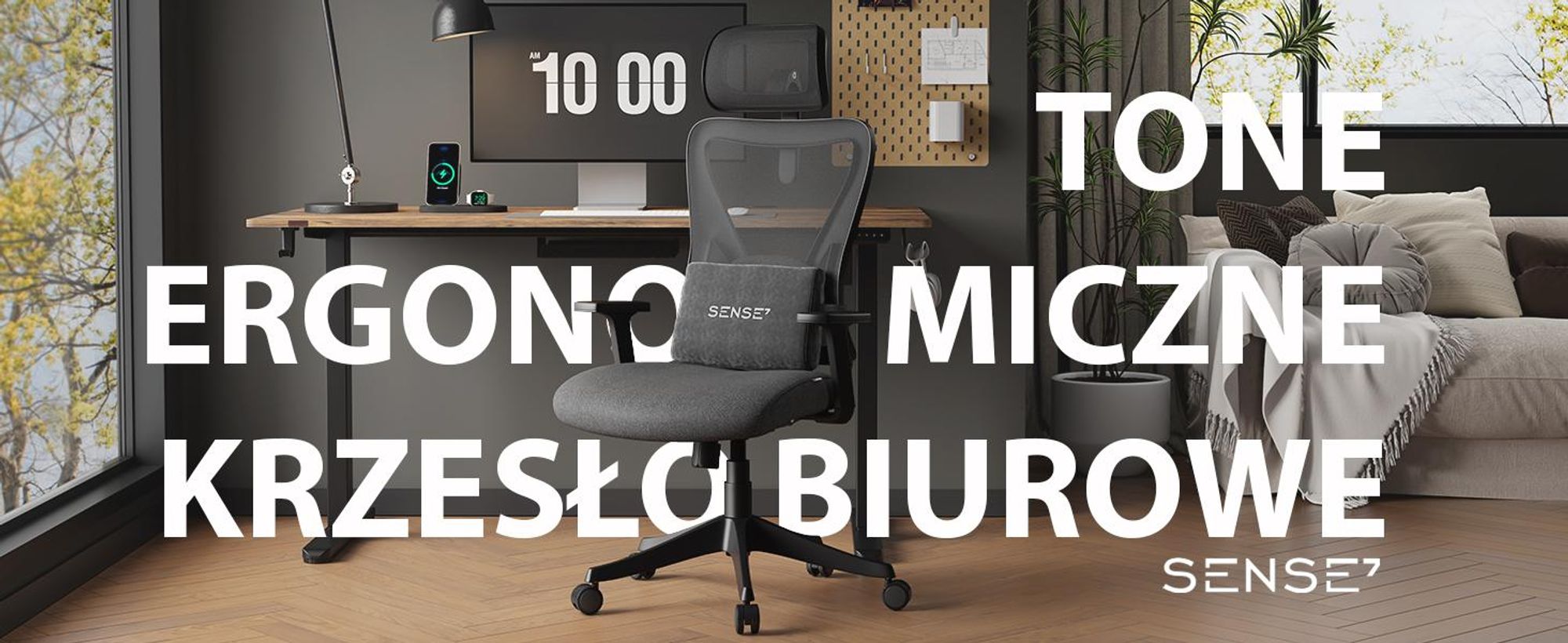 SENSE7 Tone Ergonomiczne krzesło biurowe Krzesło do biurka Krzesło obrotowe z regulacją wysokości, zagłówkiem i podłokietnikami, nośność do 130 kg, siatka, kolor czarny