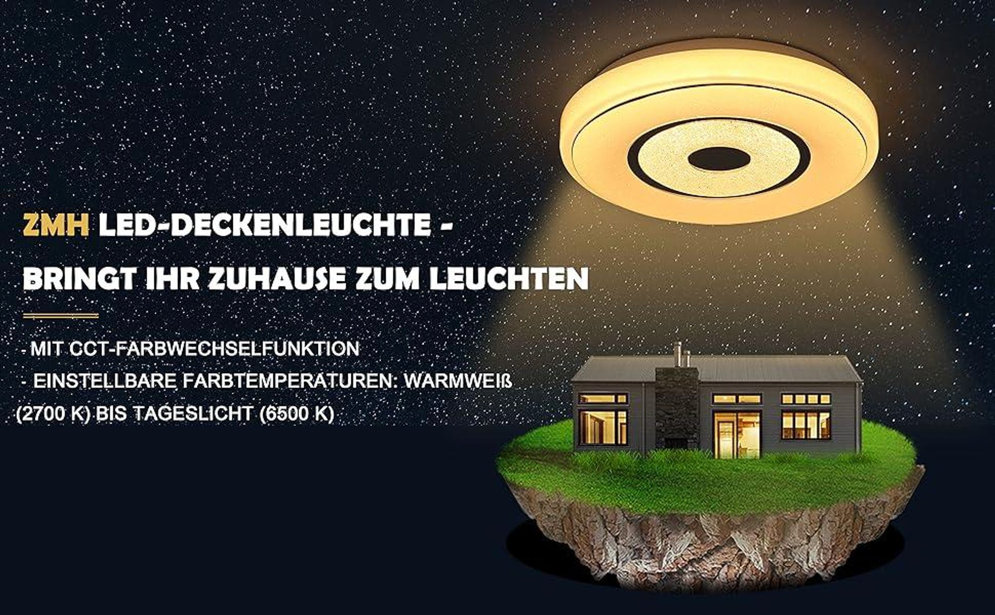 ZMH LED Deckenleuchte Küche Dimmbar mit Fernbedienung 18W Rund Deckenlampe Sternenhimmel Flurlampe