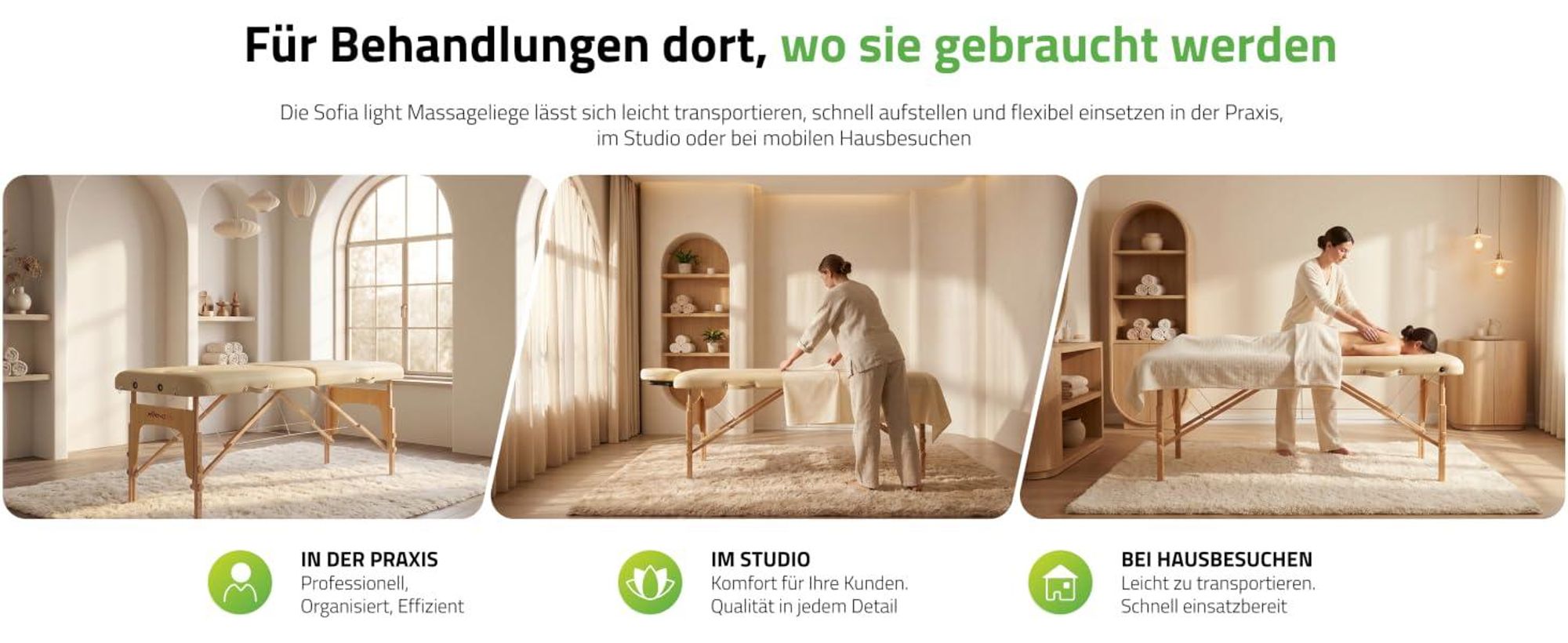 Habys Sofia Light Massageliege Mobile Massagetisch Kosmetikliege 2 Zonen Tragebares Massagebett höhenverstellbar inkl. Kopfstütze & Armlehnen 213 cm