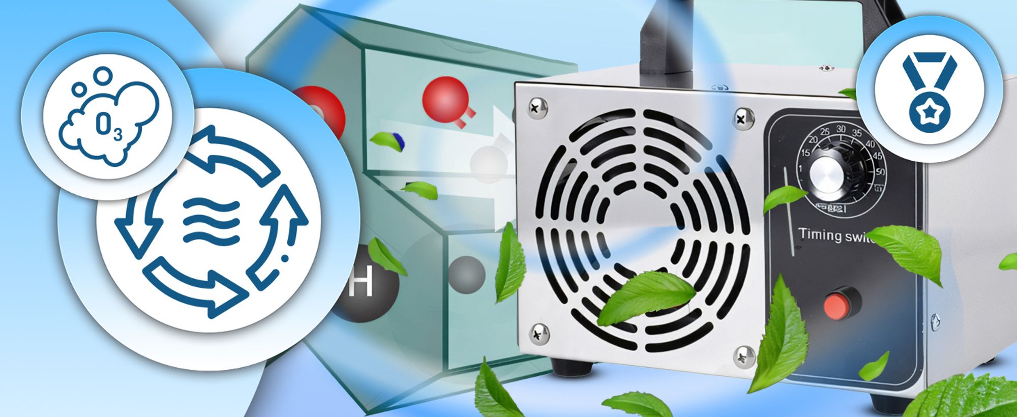 Ozongenerator Luftreiniger, O3 Ozonisator, Ozonmaschine mit Timer, 20 000mg/h für Obst, Gemüse, Wasser, Auto, Zuhause 90W Retoo