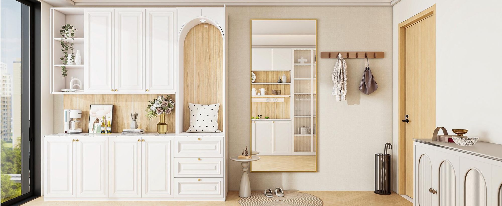 Koonmi 89x198 cm Große Standspiegel, Minimalistische schmaler Aluminiumrahmen, stehend oder hängend für Wohnzimmer und Schlafzimmer, Gold