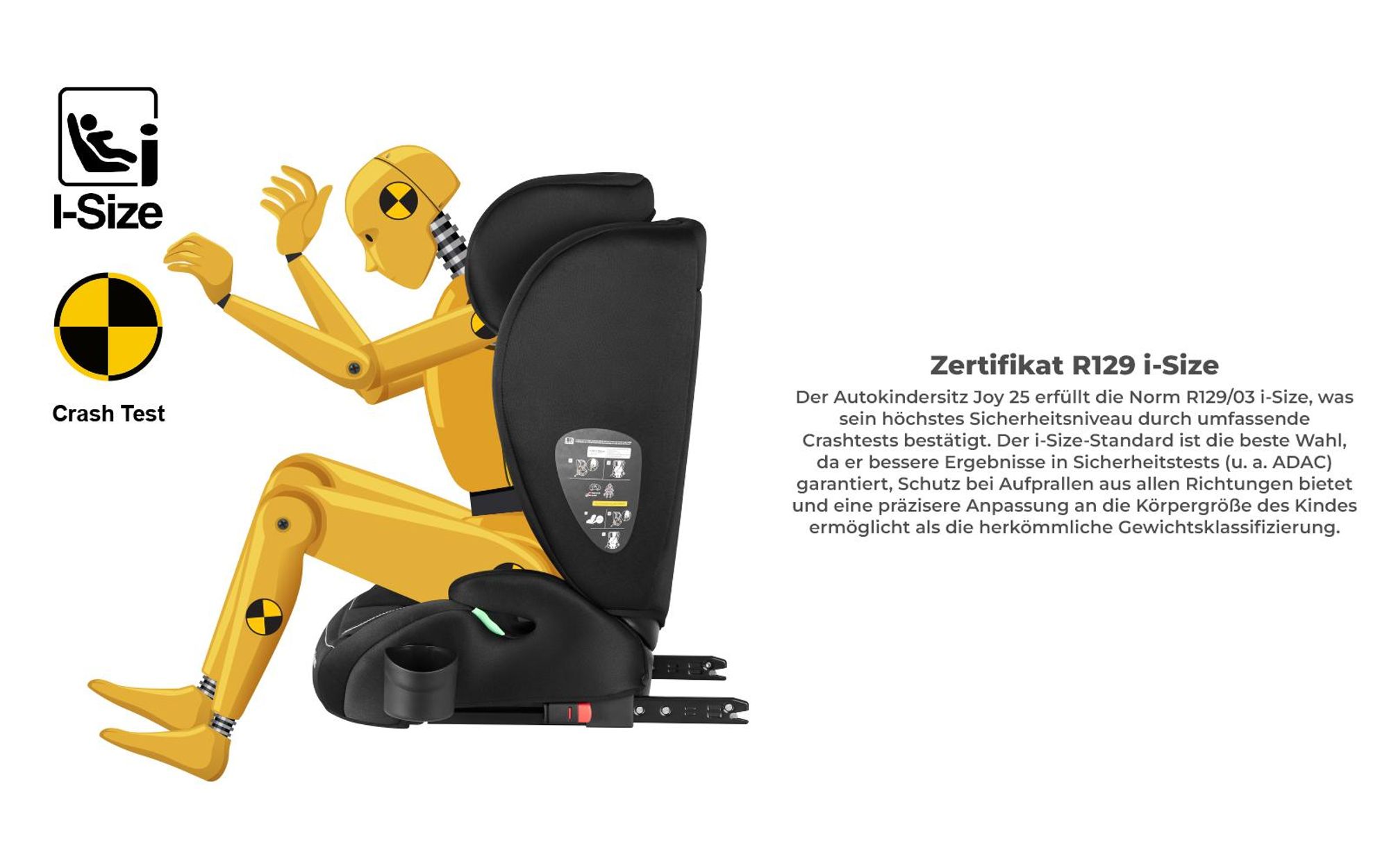 Tulano Joy 25 Kindersitz i-Size ECE R129, 100–150 cm, 3,5–12 Jahre, höhenverstellbar, Getränkehalter, Sonnenblenden