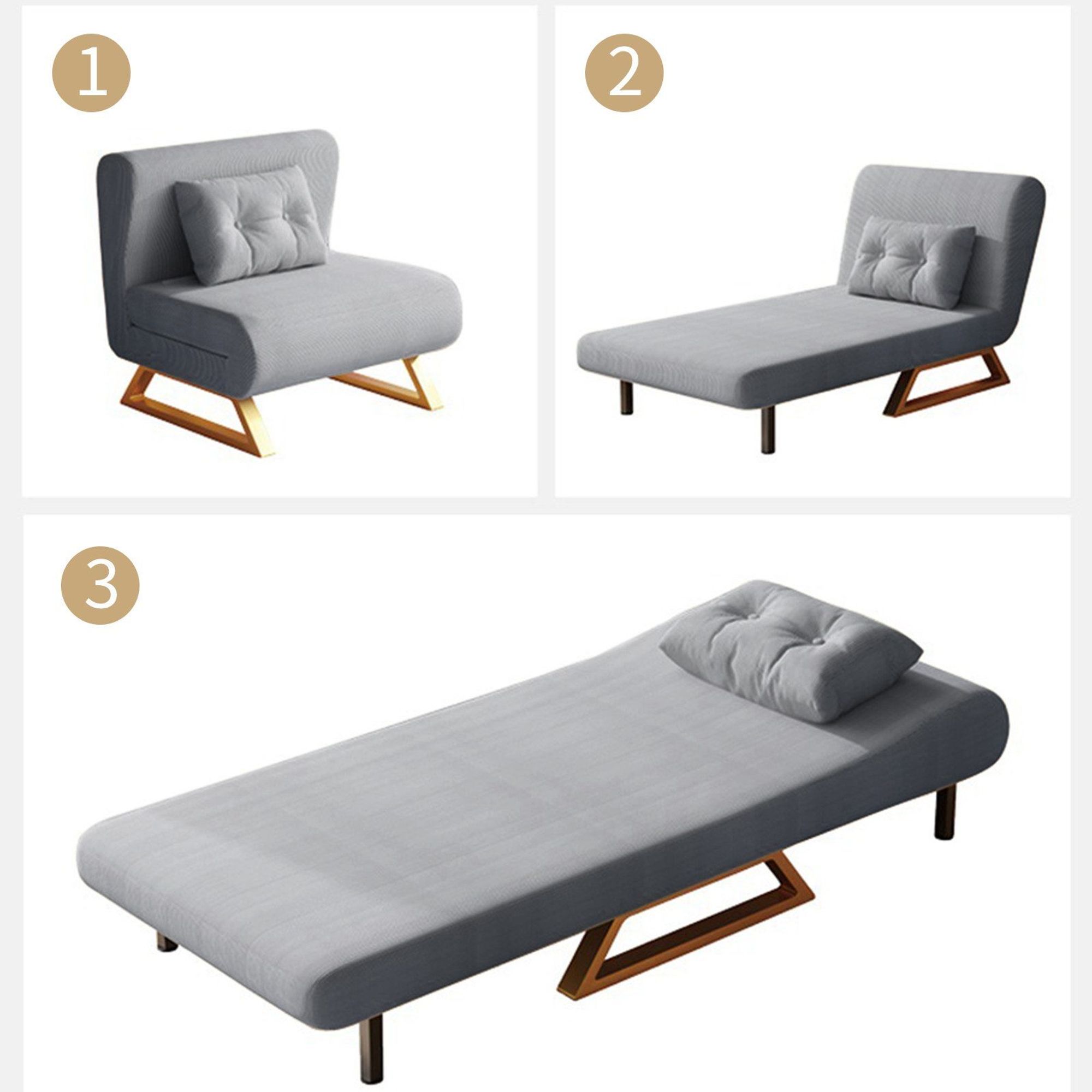 Klappbares Schlafsofa,Rückenlehne in funf Stufen verstellbar, grau，75*62*82cm
