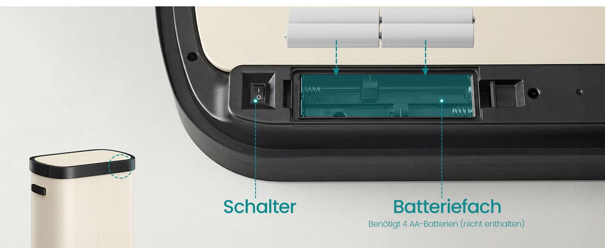 Mülleimer mit Sensor, automatischer Abfalleimer 50 L, Softclose-Deckel, Stahl, creme