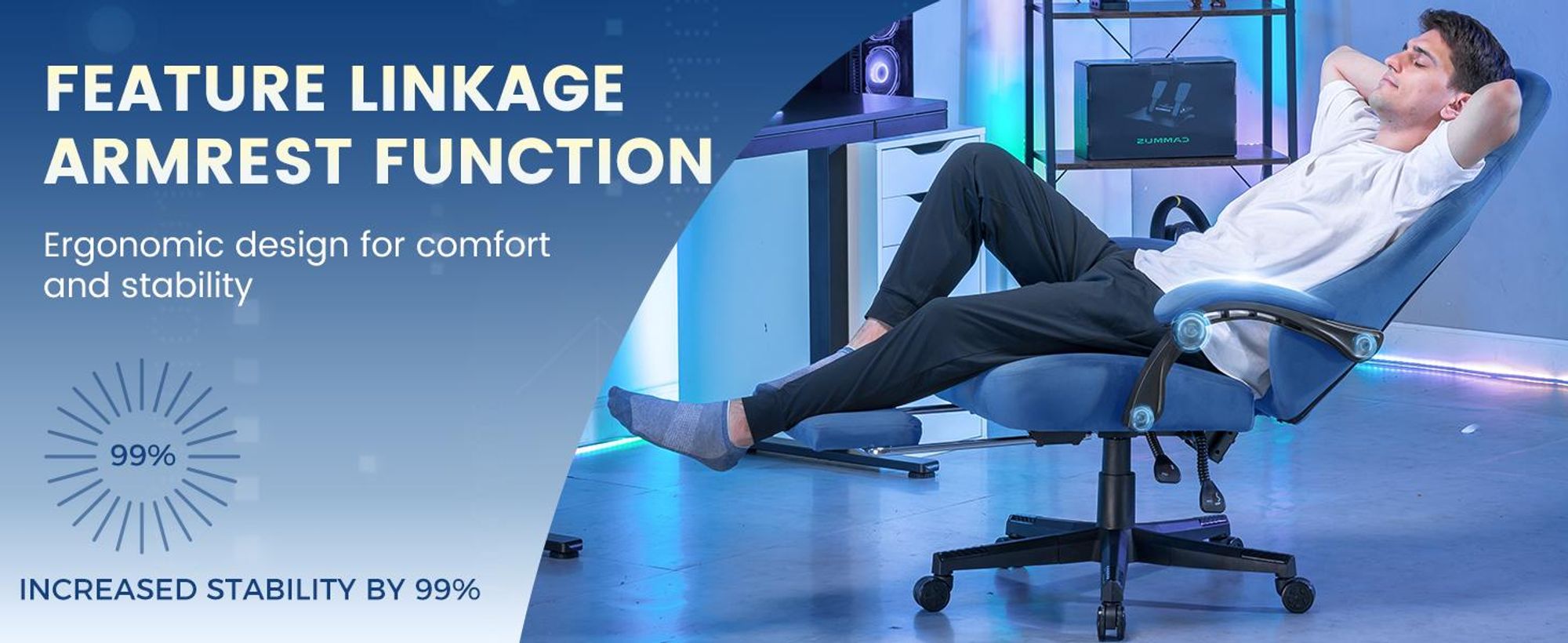 Krzesło do gier GTPLAYER Ergonomiczny fotel do gier Krzesło do biurka Krzesło biurowe z materiałową powierzchnią Sprężynowa poduszka siedziska, łączone podłokietniki, z podnóżkiem
