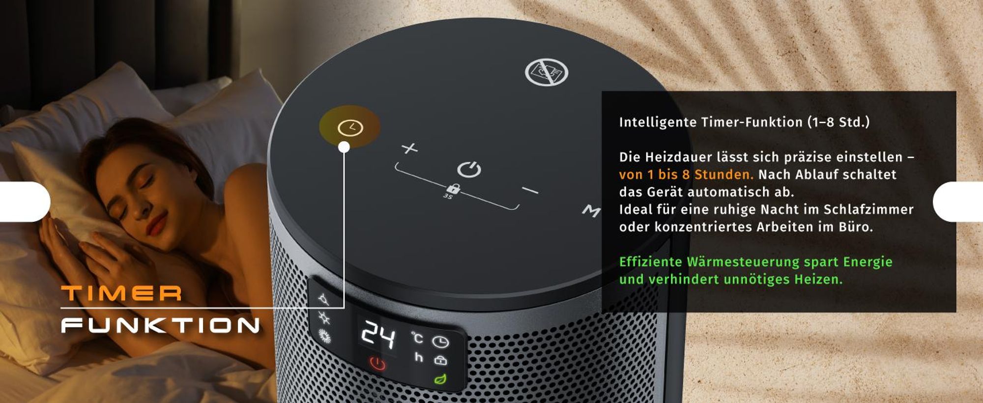 Brandson Heizlüfter energiesparend, Keramik Heizgerät, ECO‑Modus, Fernbedienung, 1500 W, Preisträger 2025, Timer, 15–35°C, Tastensperre, Überhitzungsschutz