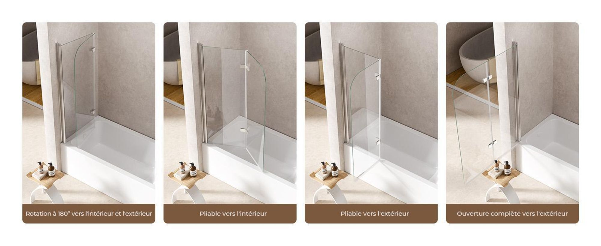 S'AFIELINA Paroi de douche pliante 110x140 cm pour baignoire, Verre de sécurité NANO 6mm, porte 180° pivotante, Easy-Clean