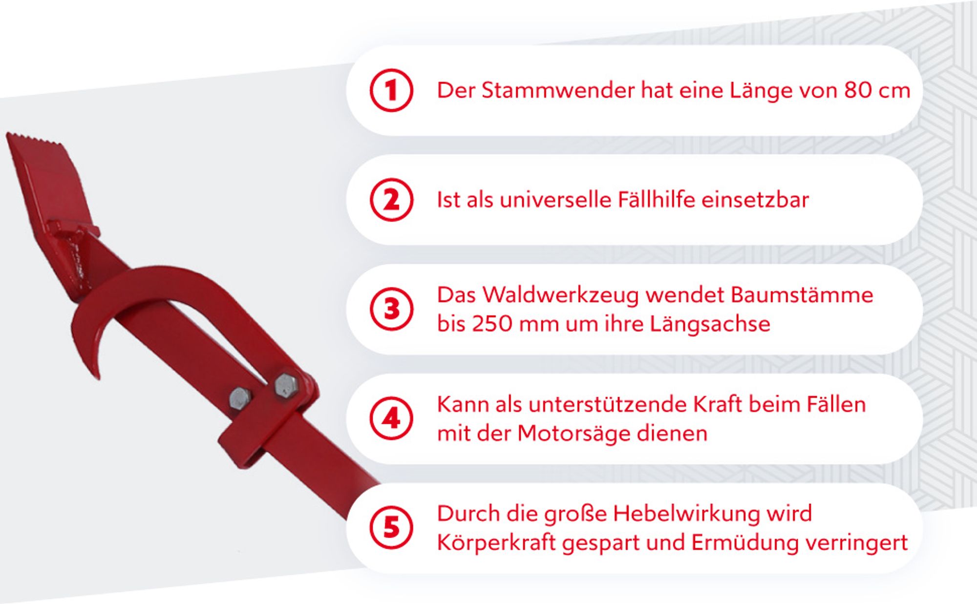 Wiltec Stammwender für Stämme bis 250 mm, universelle Fällhilfe unterstützt Motorsägen, Wendehilfe mit Wendehaken