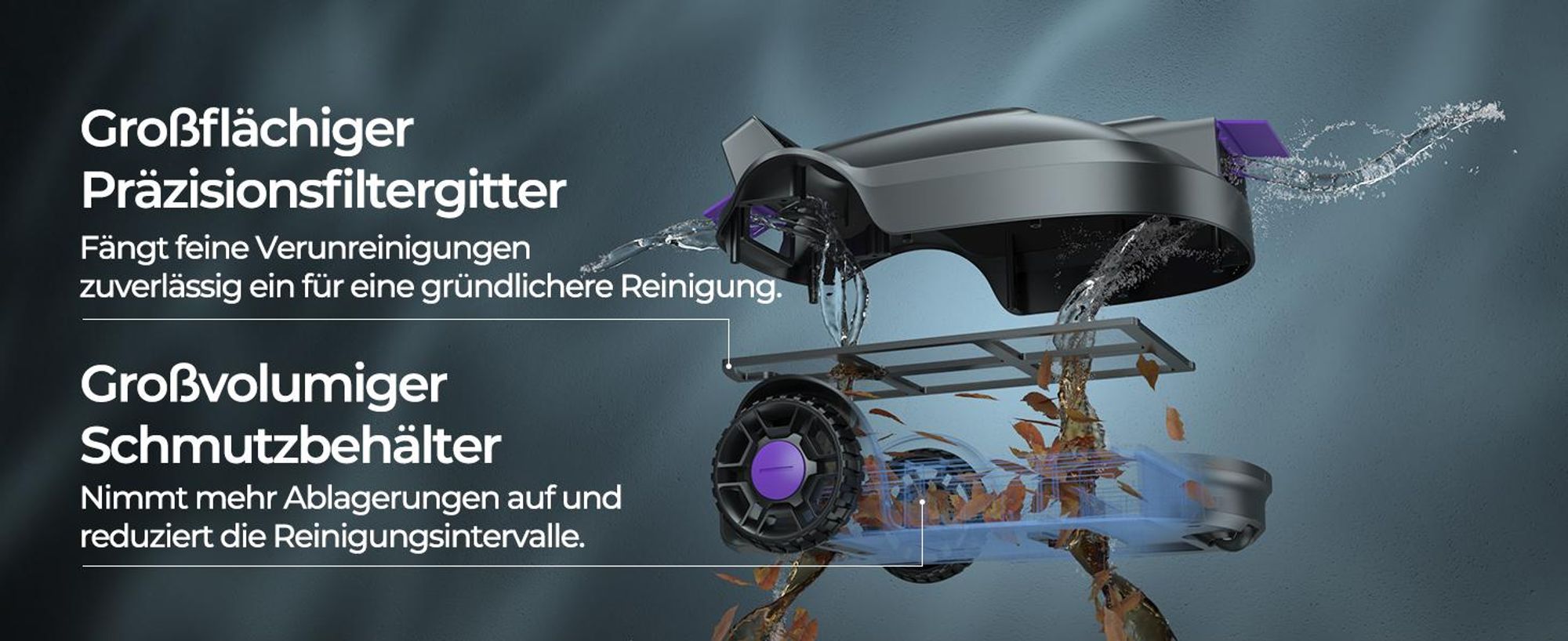 Kabelloser Poolroboter Redkey S200–Doppelmotor, 180 Minuten Akkulaufzeit, starke Saugleistung, Doppelfilter, Reichweite bis 3M