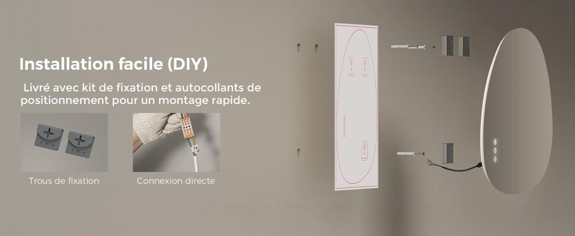 S'AFIELINA 75×55 cm Miroir asymétrique LED - miroir de salle de bain avec éclairage, variateur d'intensité, montage horizontal/vertical, antibuée,salle de bain & couloir