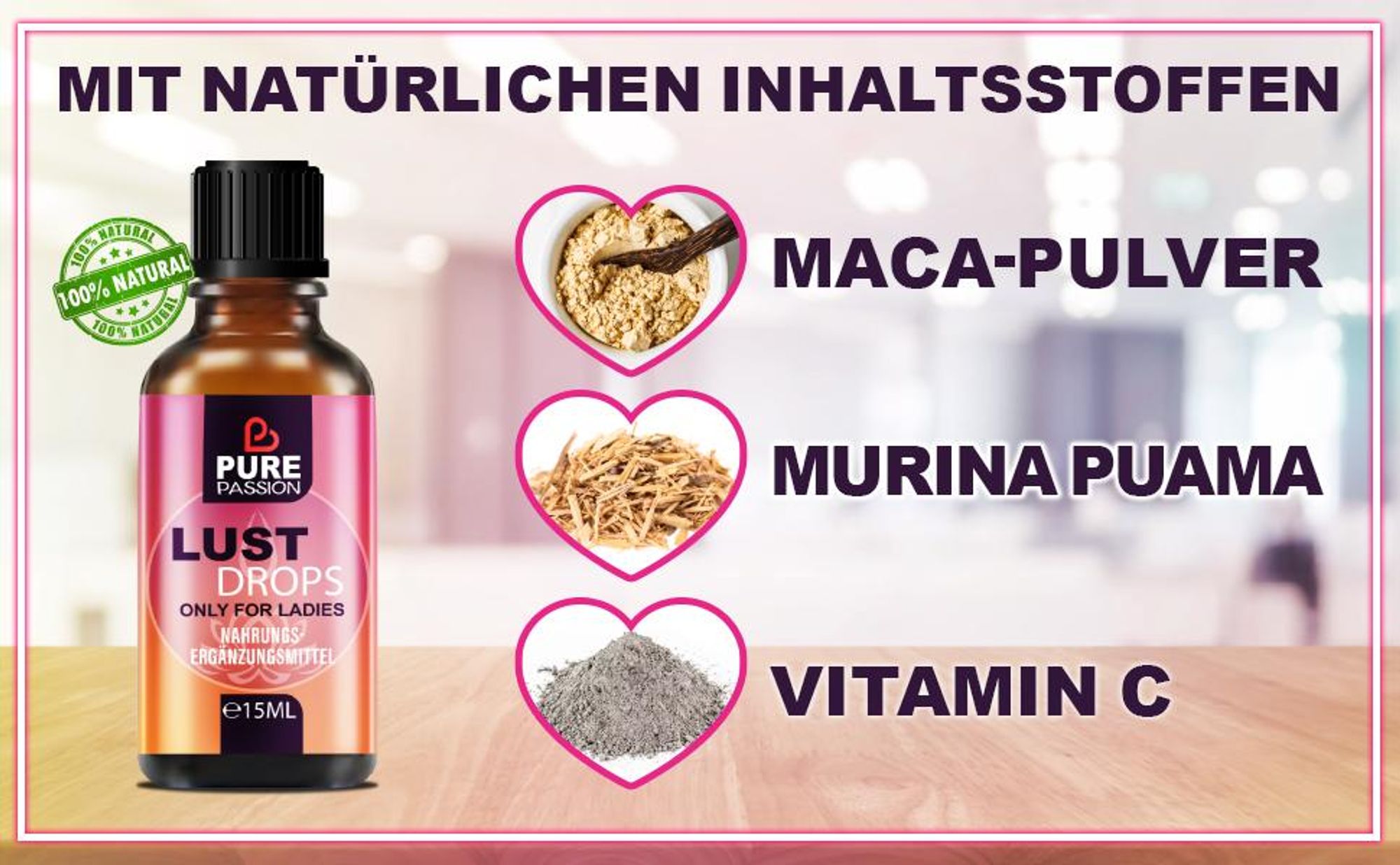 Pure Passion® Lust Drops – Lust steigern - Libido Frau – for Ladies – Libido steigern - erlebe unvergessliche Momente – unterstützt die Hormonbalance