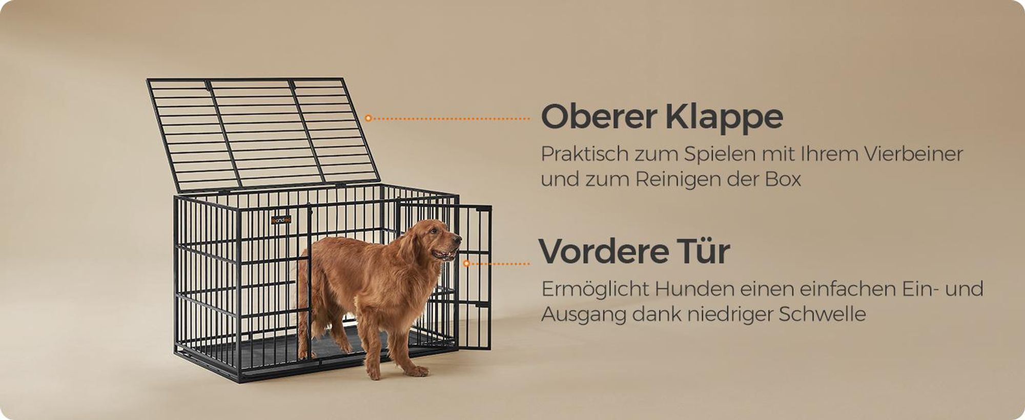 Feandrea Hundekäfig hochbelastbar, für mittelgroße und große Hunde, Doppeltüren
