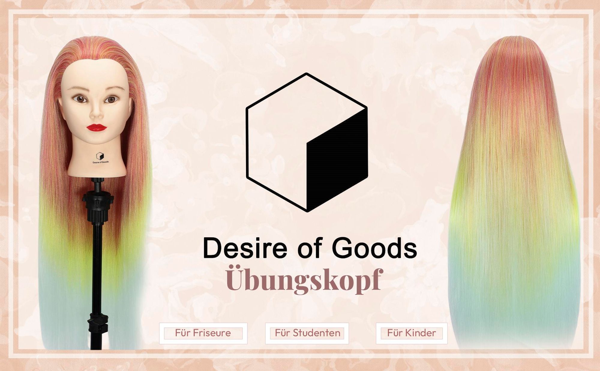 Desire of Goods Übungskopf Friseurkopf – Goldfisch – mit Tischklemme & Styling-Zubehör – Kappop – Friseurkopf – 70 cm