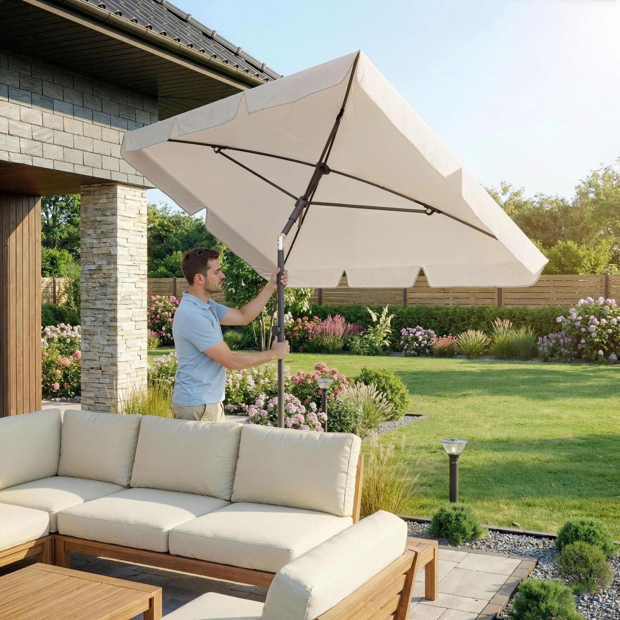 di volio Sonnenschirm ANKONA - rechteckiger Balkonschirm für Balkon & Terrasse, knickbar & höhenverstellbar, UV 50+ Gartenschirm - Creme