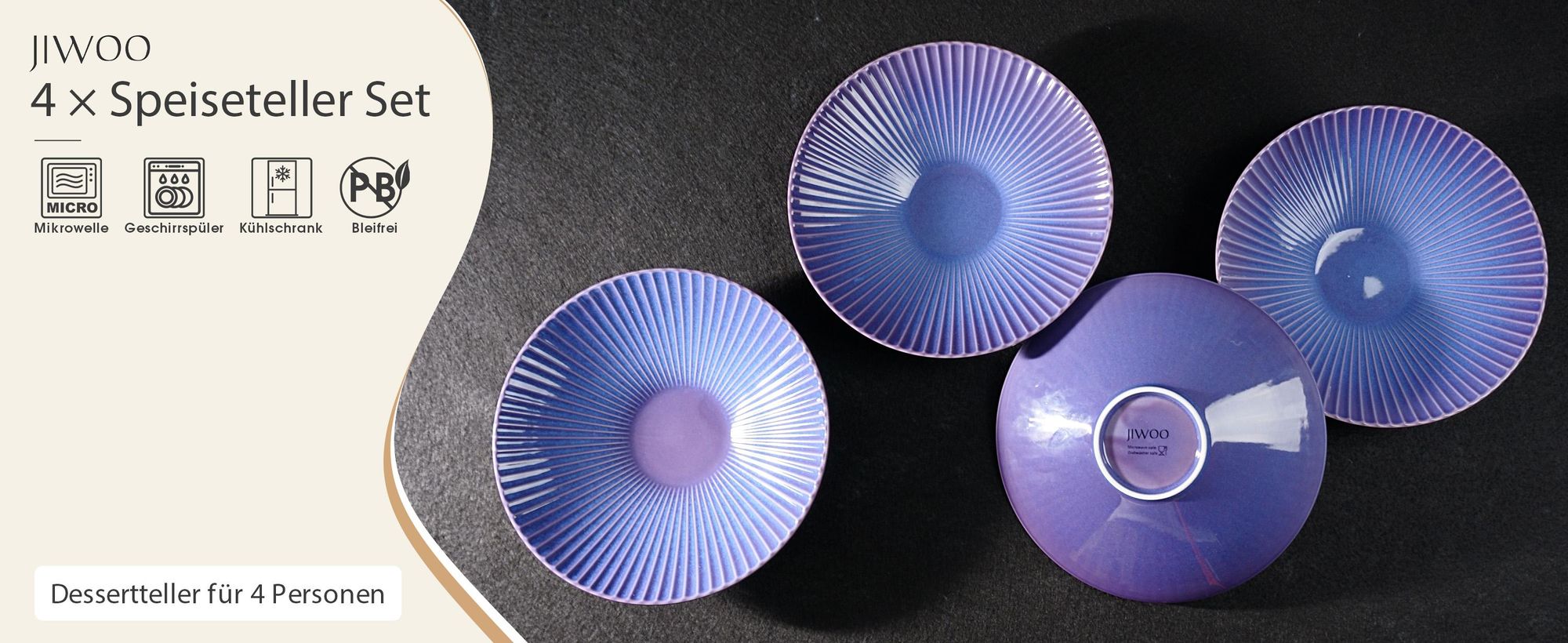 Teller Set 4er Ø 24,8 cm – Keramik Speiseteller & Pastateller, Essteller im japanischen Stil, moderne Teller, Mikrowelle & Spülmaschine geeignet