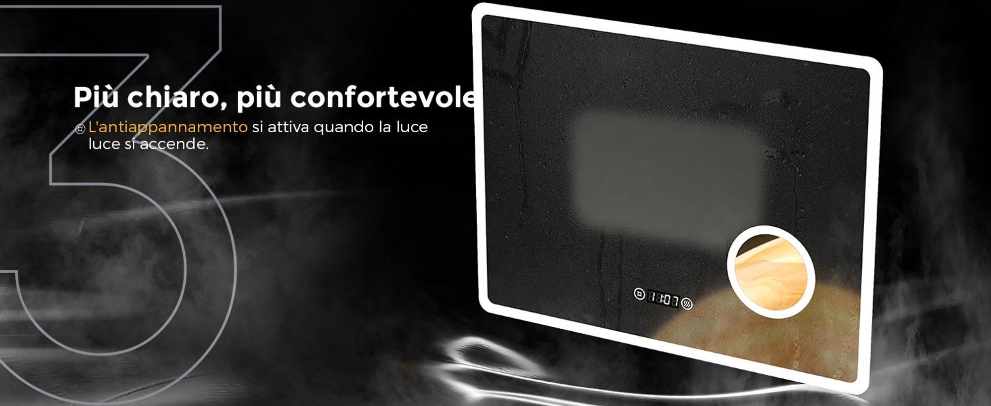 EMKE Specchio da bagno con ingrandimento 3X Interruttore a sfioramento 3 colori di luce Dimmerabile Orologio antiappannamento 80X60cm