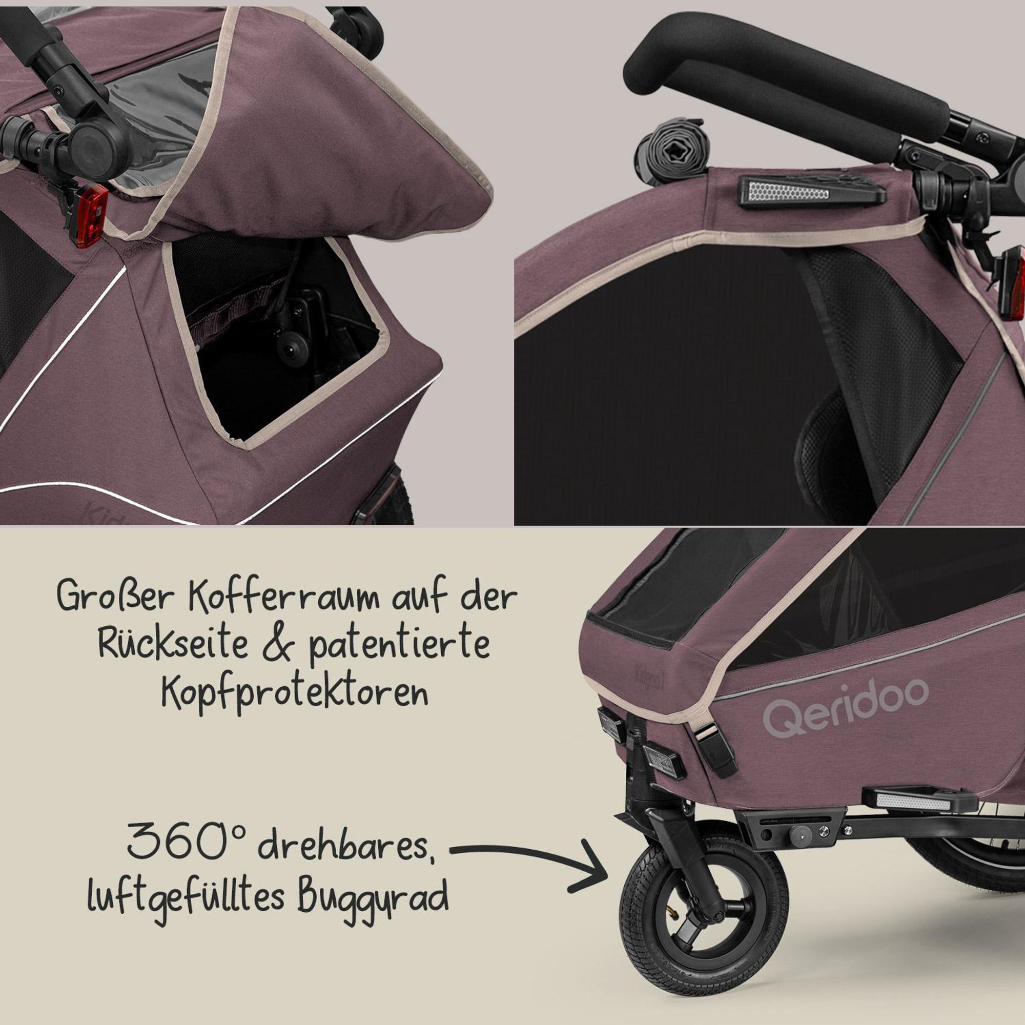 Qeridoo Kidgoo 1 - Kinderfahrradanhänger für 1 Kind Farbe: Wildberry Violet