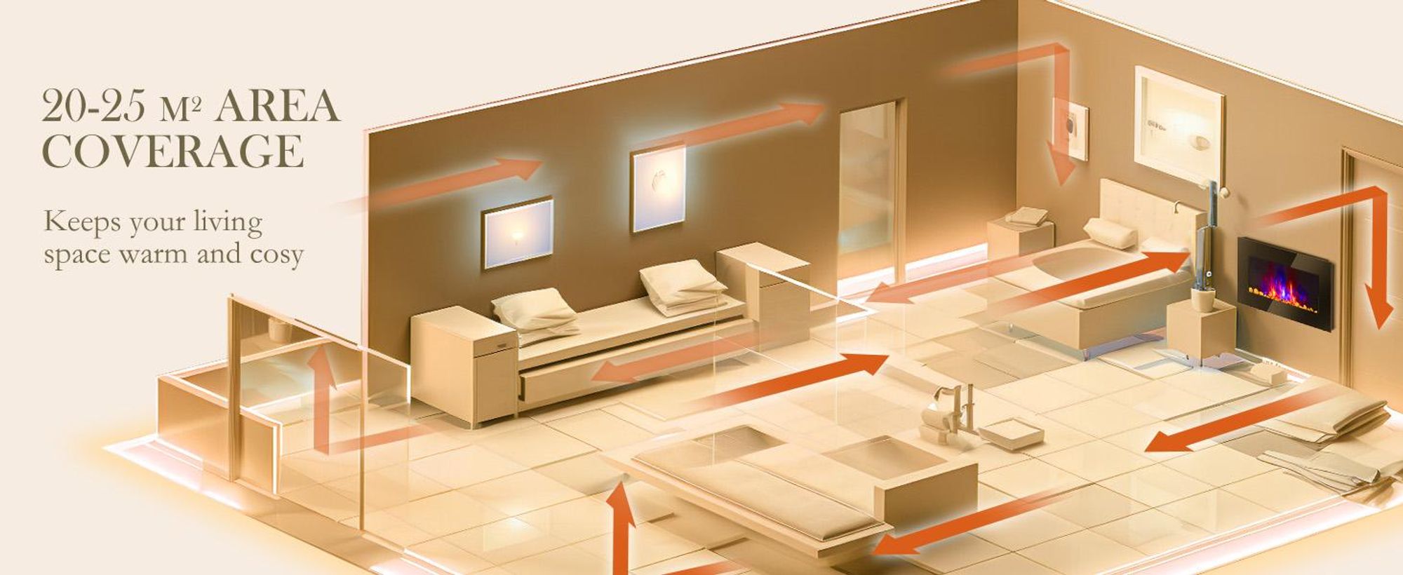 Kominek elektryczny HOMCOM z efektem płomienia LED, kominek ścienny 1000/2000 W, montaż na ścianie