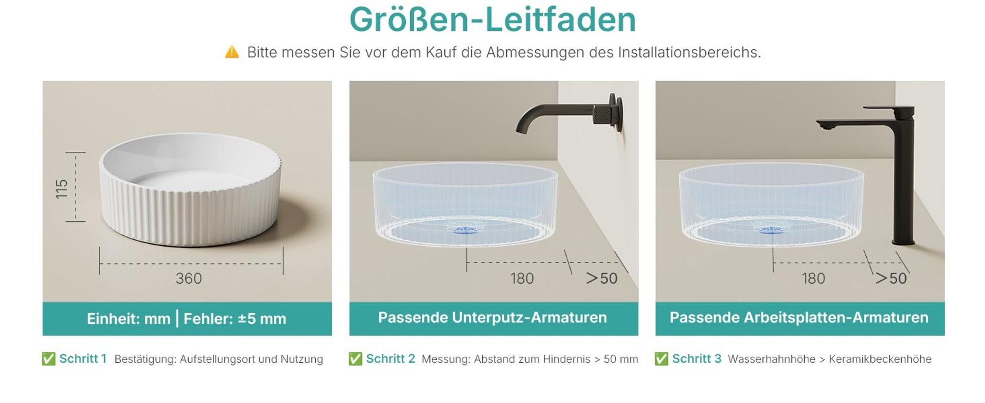 EMKE Aufsatzwaschbecken Keramik Rund 360mm Weiß Glänzend Elegantes Design Waschbecken ohne Armaturloch & Überlauf, für moderne Badezimmer & Gäste-WC