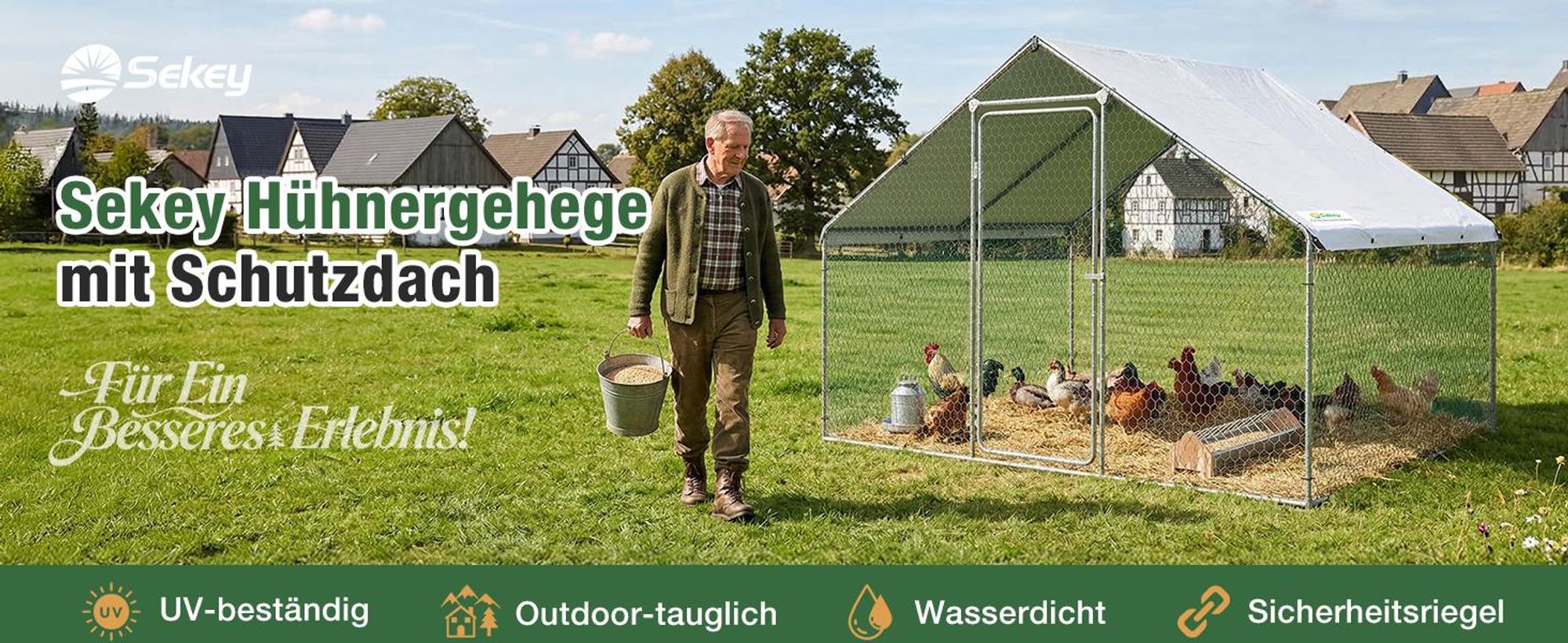 Sekey Hühnerstall Winterfest für 10 Hühner XXL Freilaufgehege Kleintierstall Voliere 2x3x2m Hühnerstall für 6 Hühner Kleintiere Schloss Freigehege