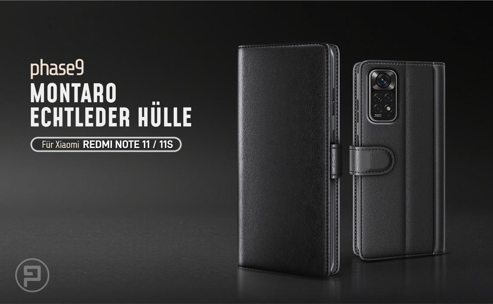 Schwarze Lederhülle für Xiaomi Redmi Note 11 / 11S mit Magnetschließe