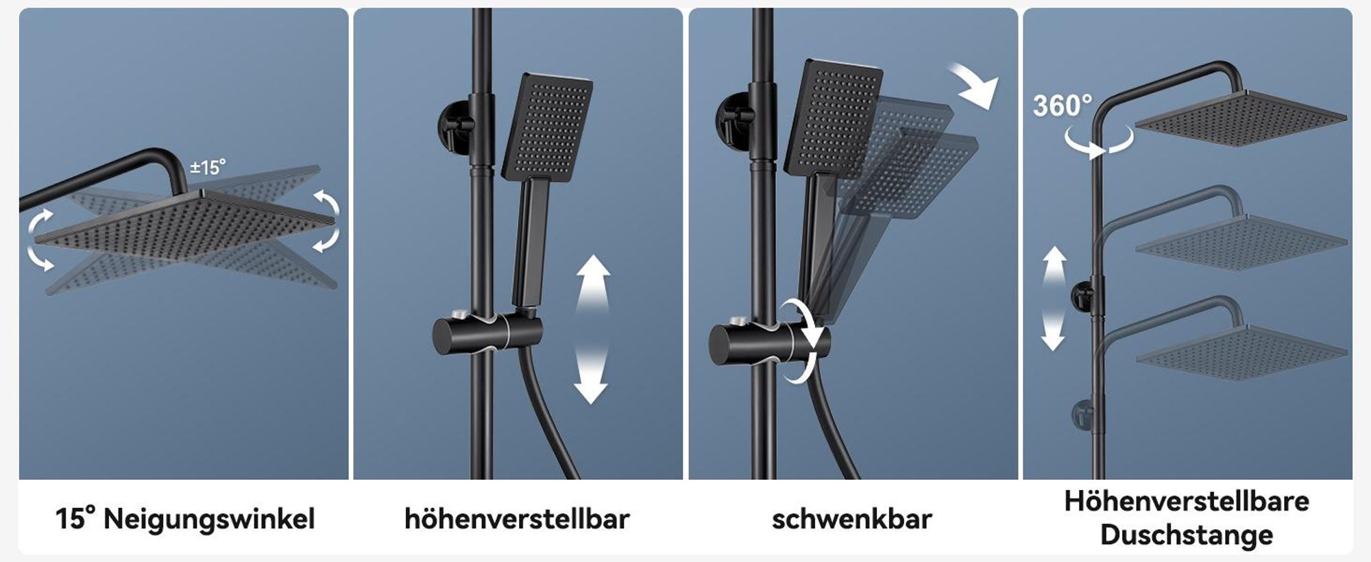 Auralum Duschset ,Regendusche und Handbrause mit Ablagefach(bohrfrei), Höhenverstellbar 72–110 cm,10-Zoll-Duschkopf ,Schwarz