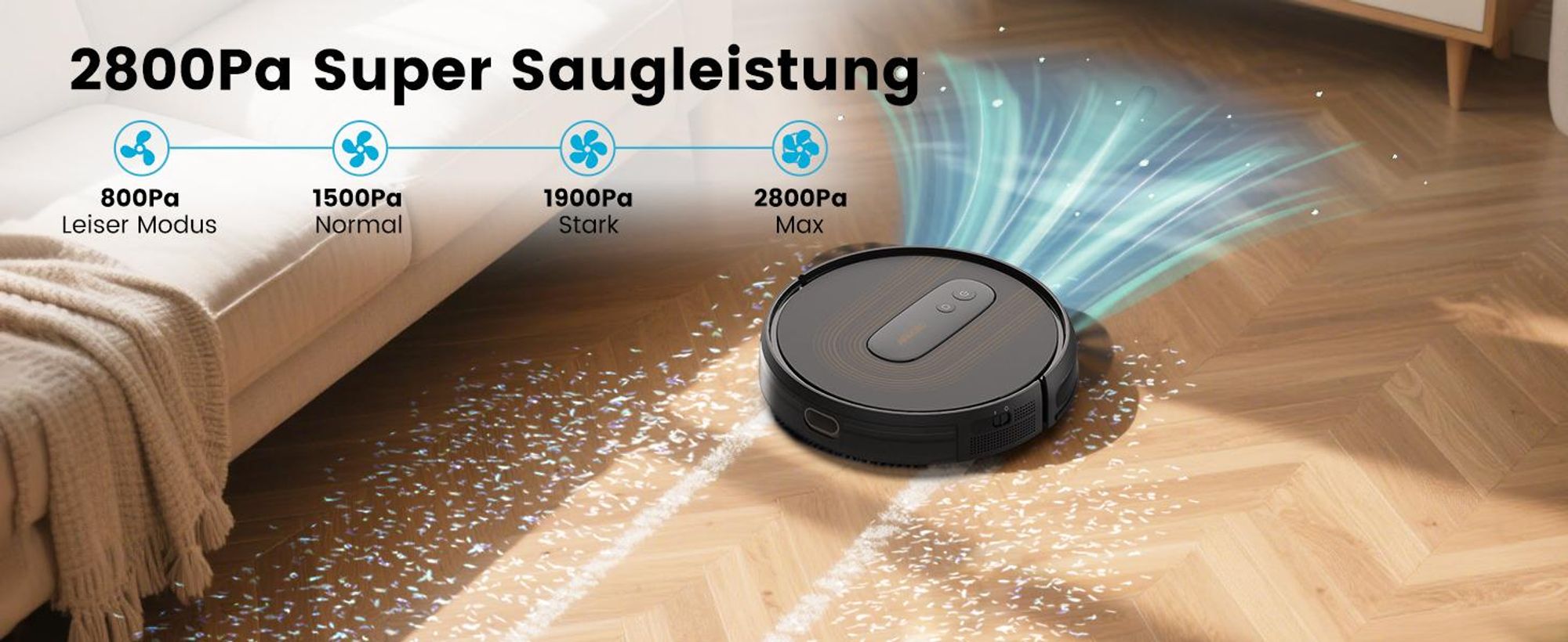 (2026 Upgraded) AIRROBO P20 Staubsauger Roboter 2800 Pa Starke Saugleistung Leiser Roboter-Staubsauger, Steuerung mit App/WiFi, 120 Minuten Laufzeit