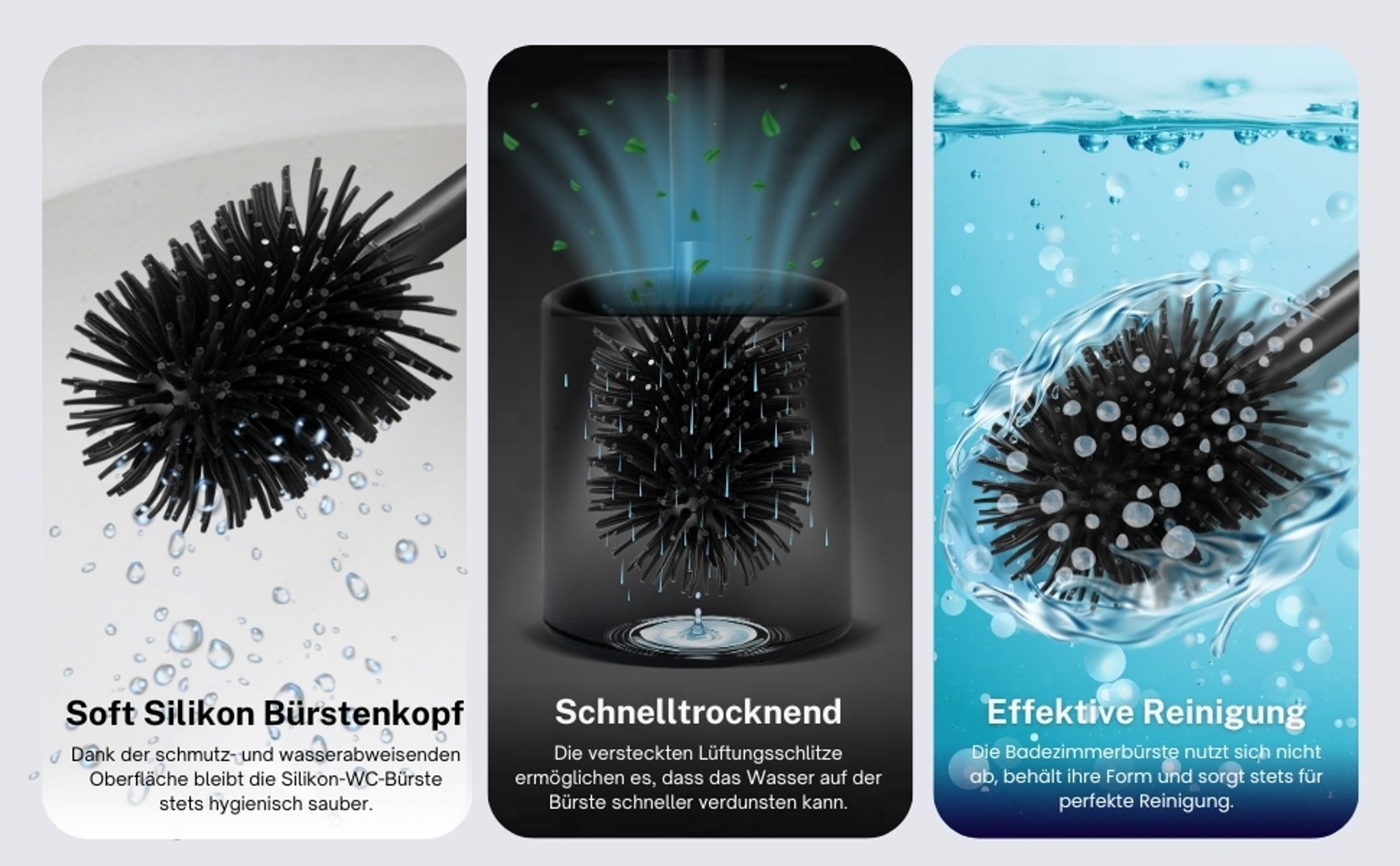 Cleangang® Klobürste Toilettenbürste WC Bürste Schwarz Silikon mit klobürstenhalter Set - WC Garnitur - schnell trocknende Klobürste in zeitlosem Design