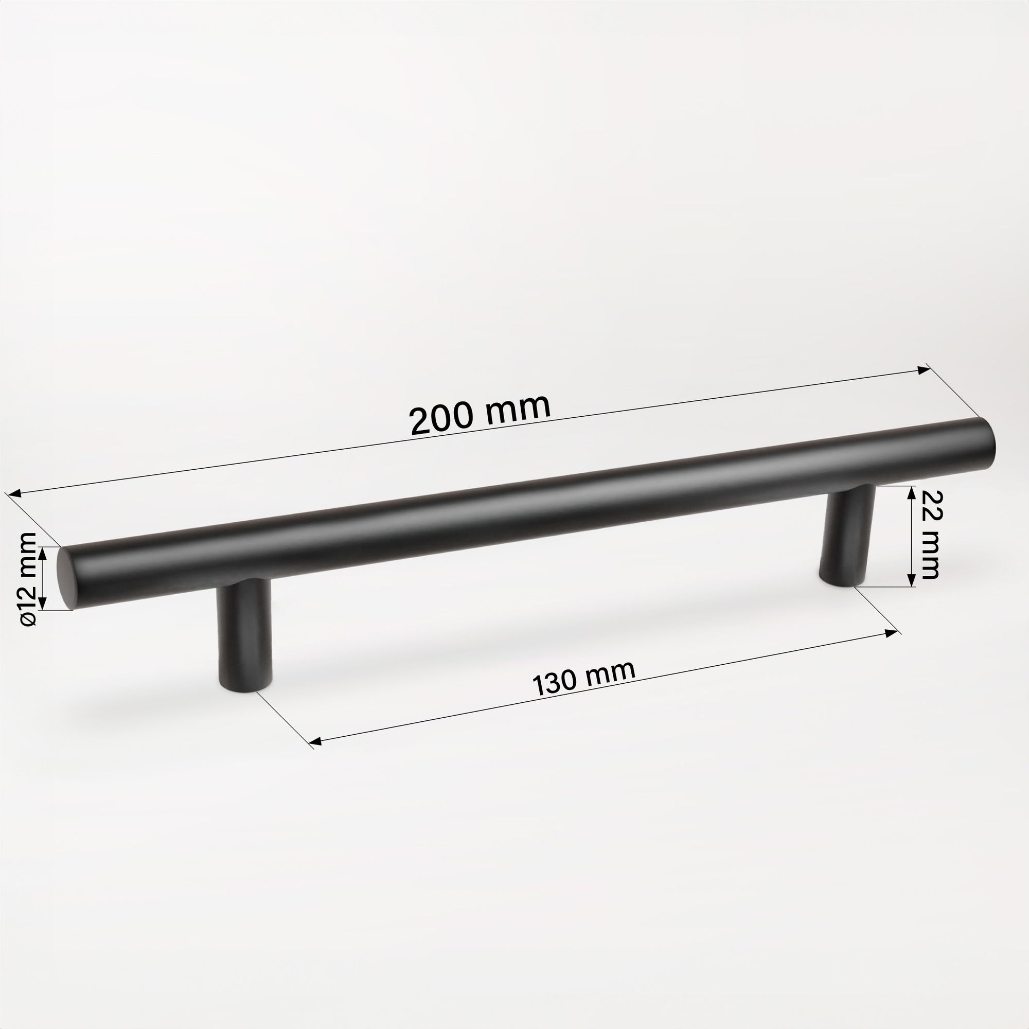10x Design Möbelgriffe Schwarz Matt – Bohrlochabstand 130mm – Breite 200mm – Aluminium Relinggriffe abgeschrägt