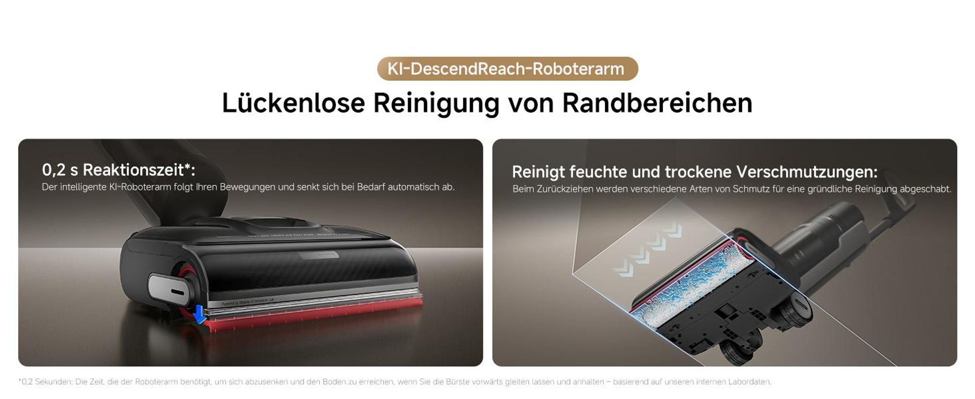 Dreame H15S Nass- und Trockensauger,3-fache Kantenreinigung,KI-Roboterarm,21000Pa Saugkraft,verhedderungsfrei,leise 90°C Trocknung,flaches 180°-Design